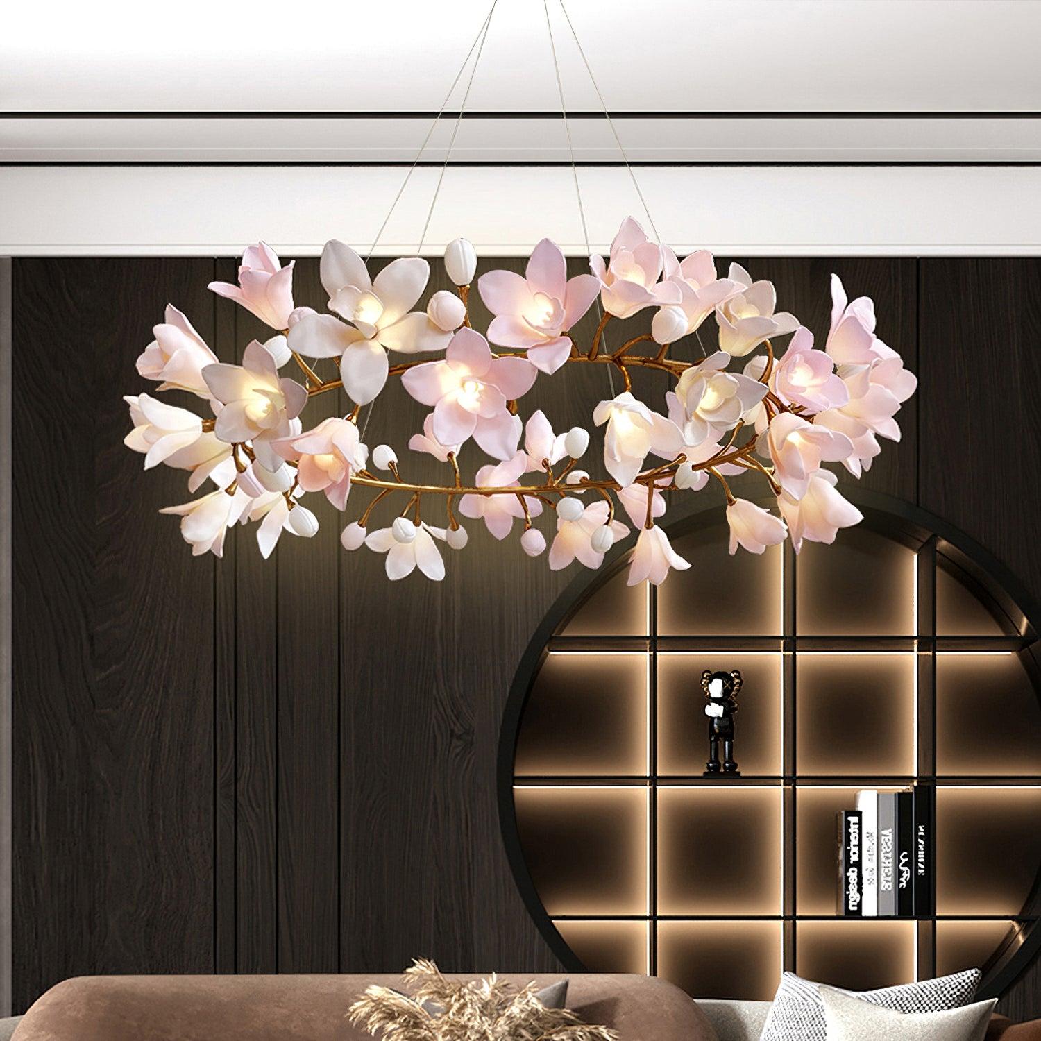 Lustra Chandelier Brass Ceramic Blossom - Letslighting