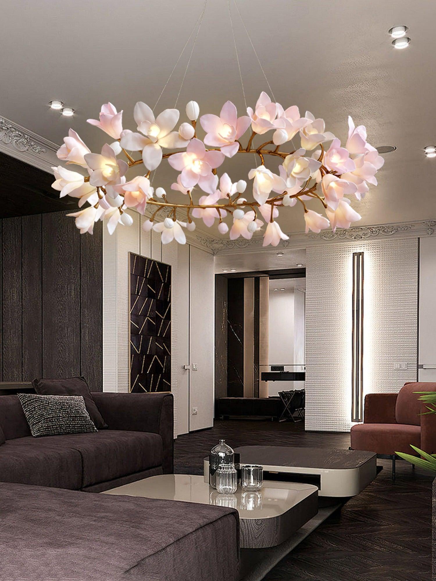 Lustra Chandelier Brass Ceramic Blossom - Letslighting