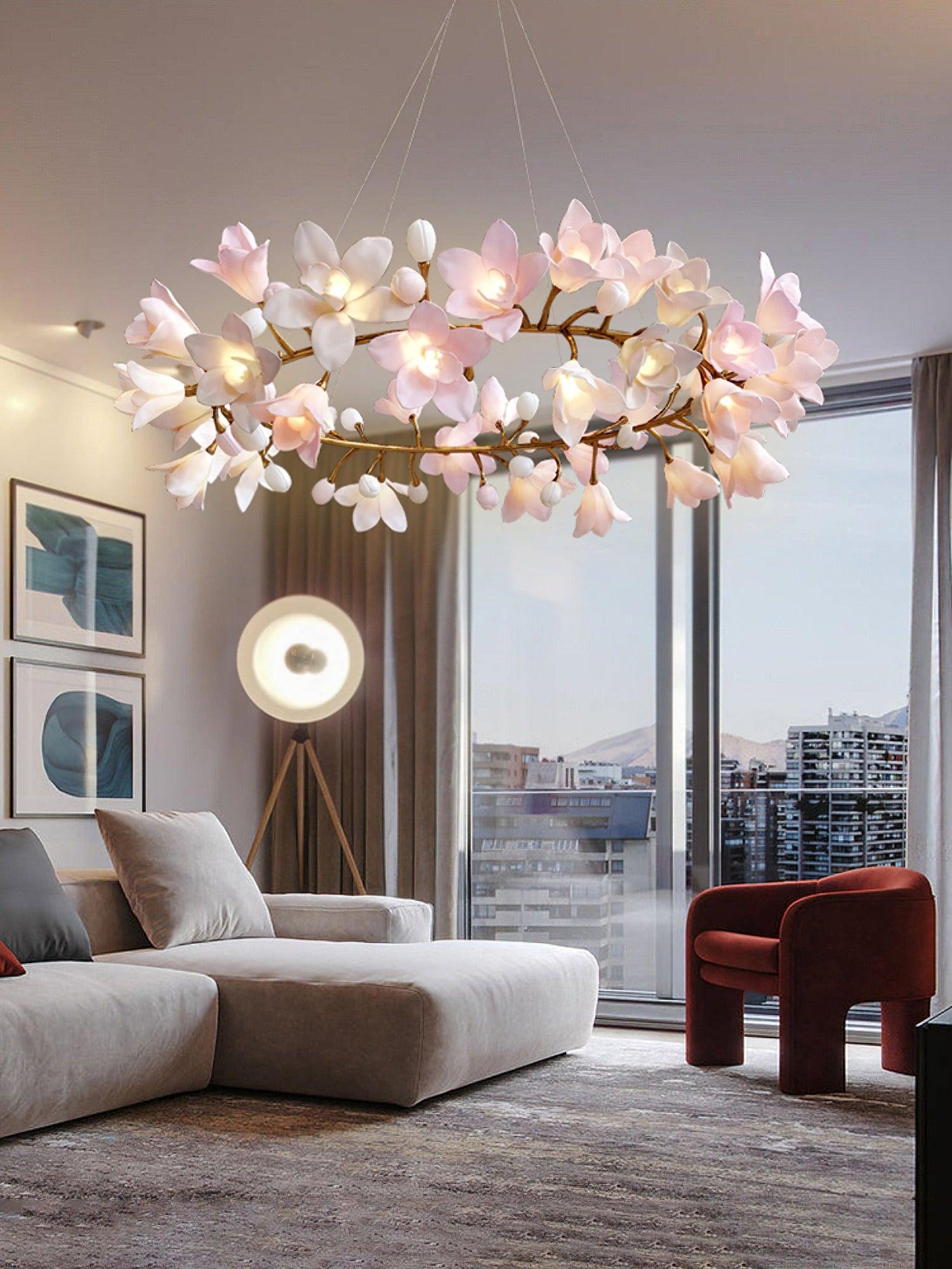 Lustra Chandelier Brass Ceramic Blossom - Letslighting