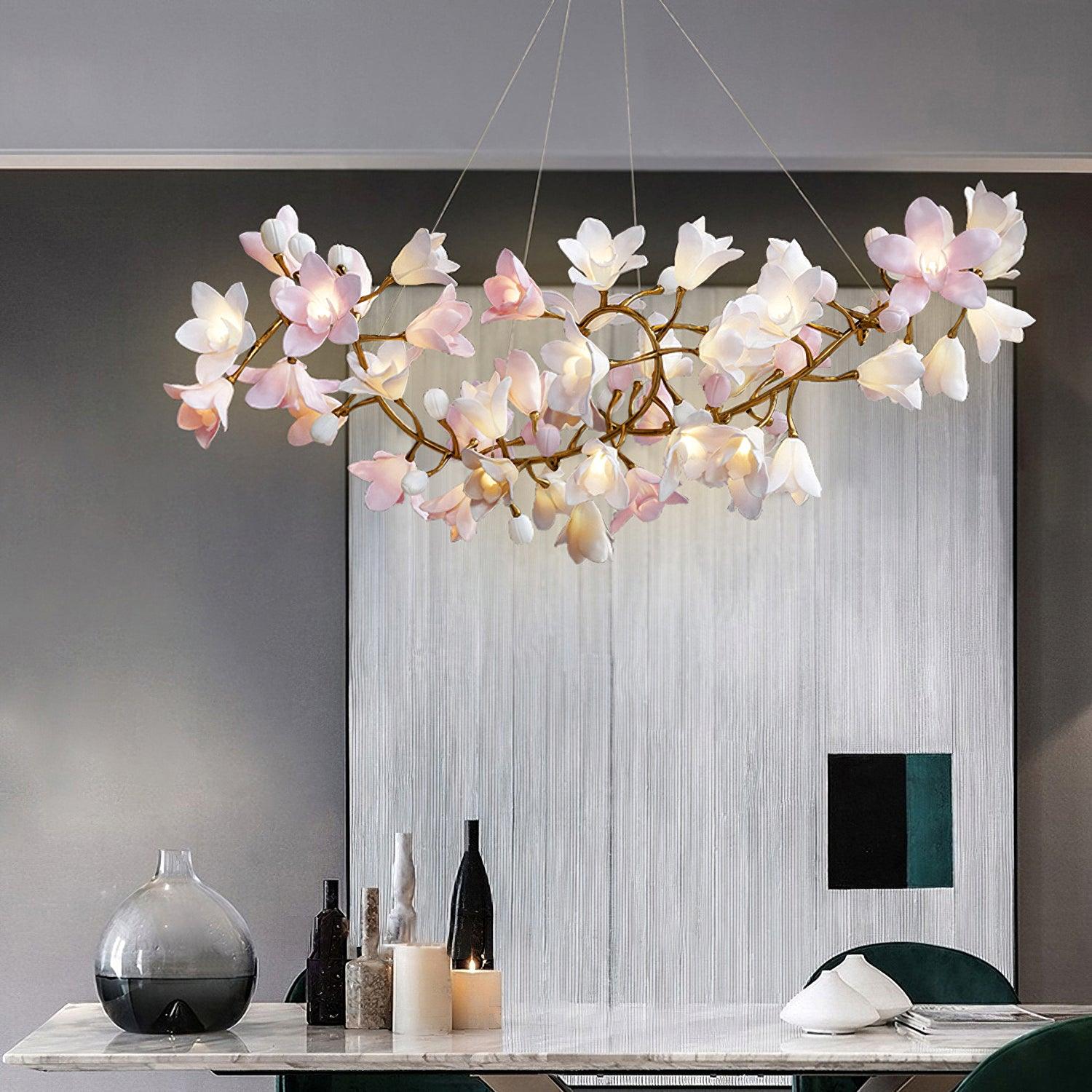 Lustra Chandelier Brass Ceramic Blossom - Letslighting