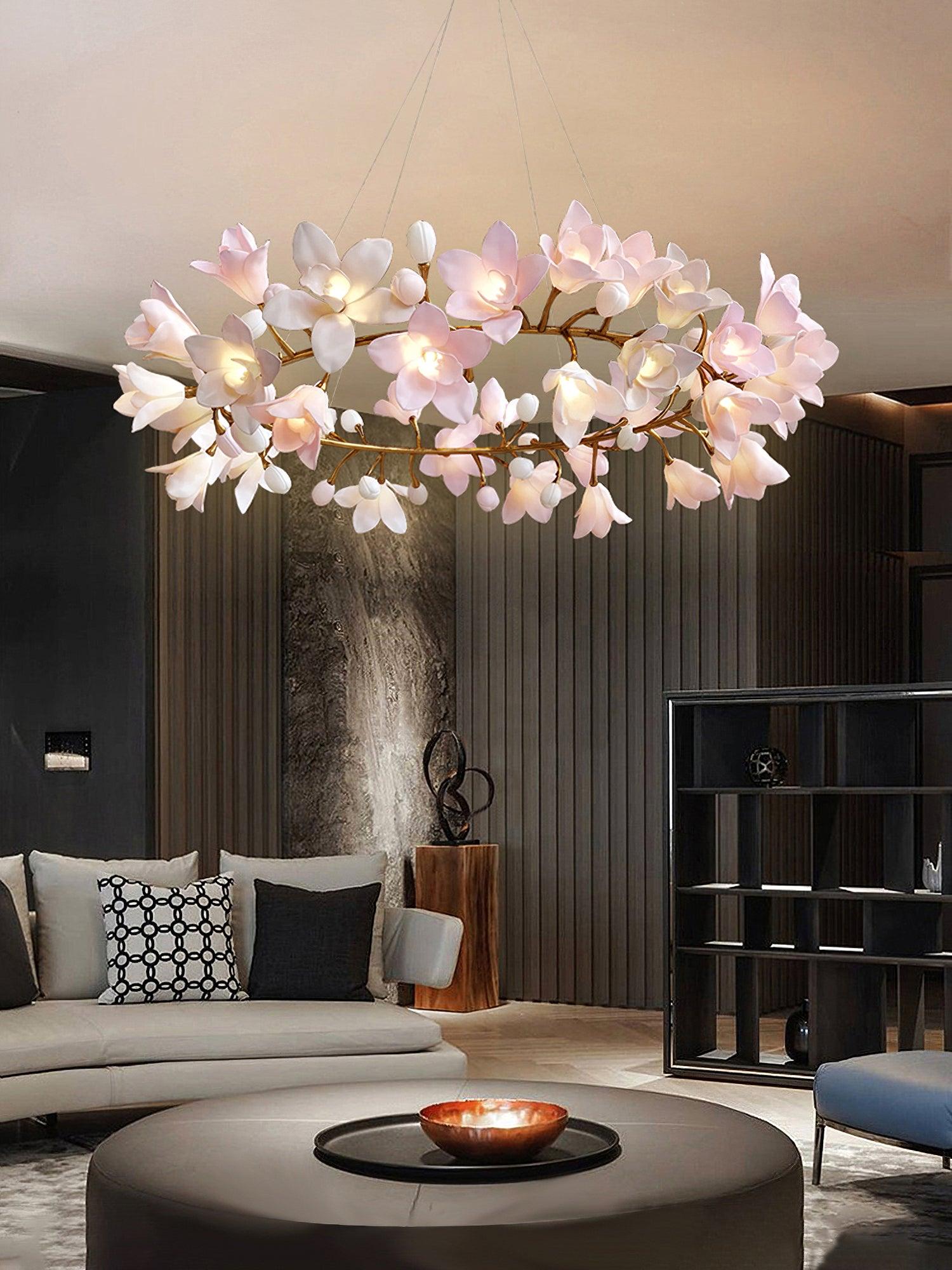 Lustra Chandelier Brass Ceramic Blossom - Letslighting