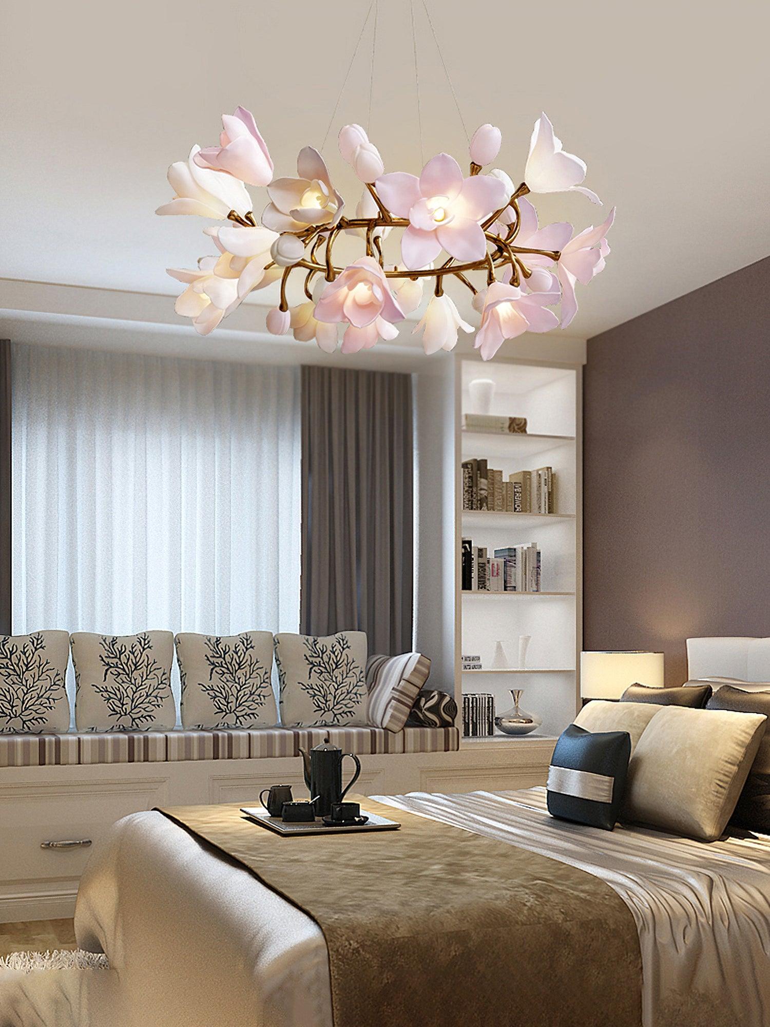 Lustra Chandelier Brass Ceramic Blossom - Letslighting