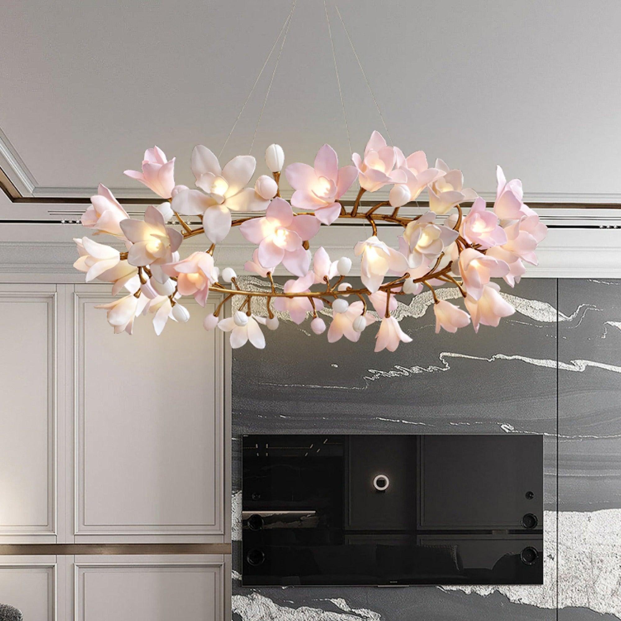 Lustra Chandelier Brass Ceramic Blossom - Letslighting