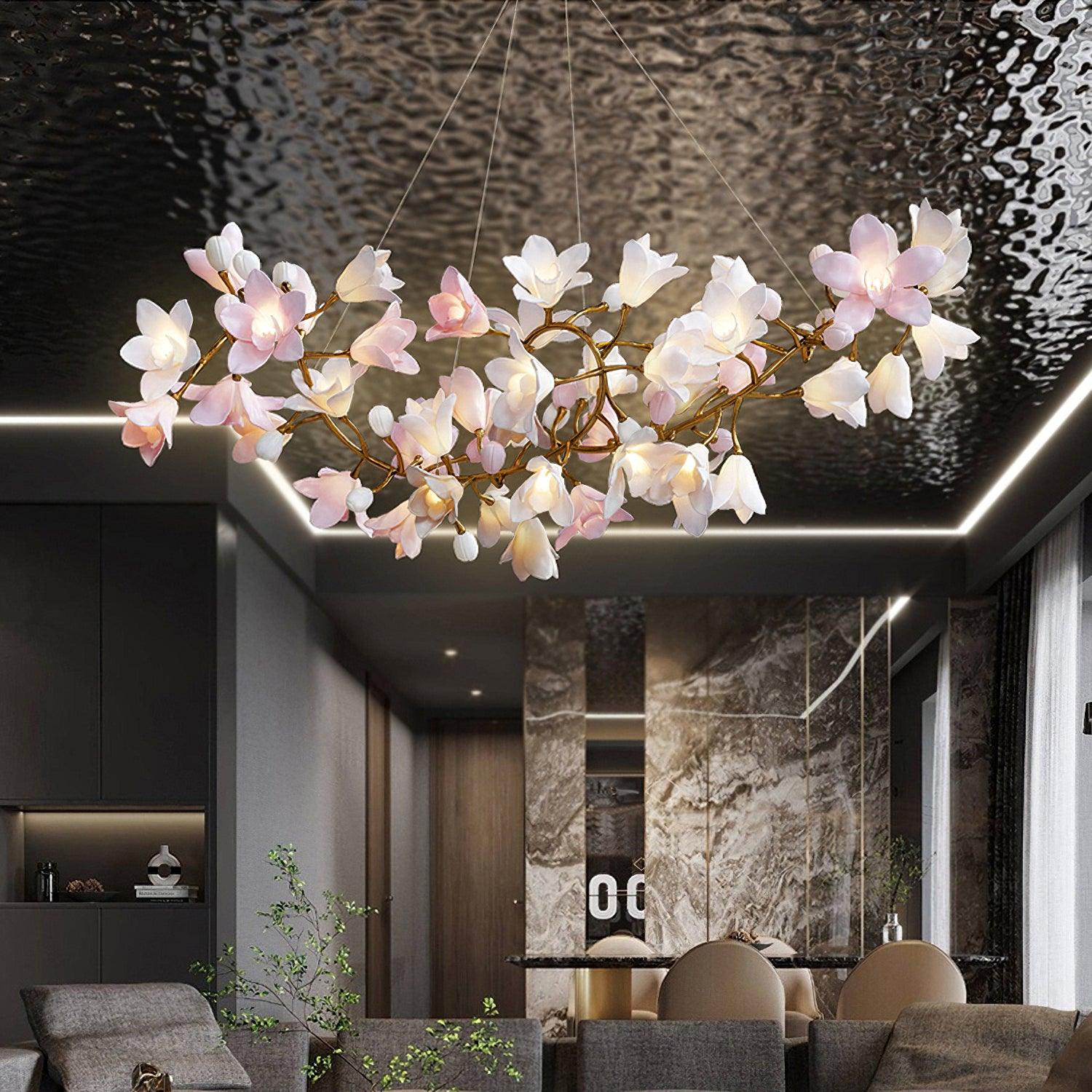 Lustra Chandelier Brass Ceramic Blossom - Letslighting