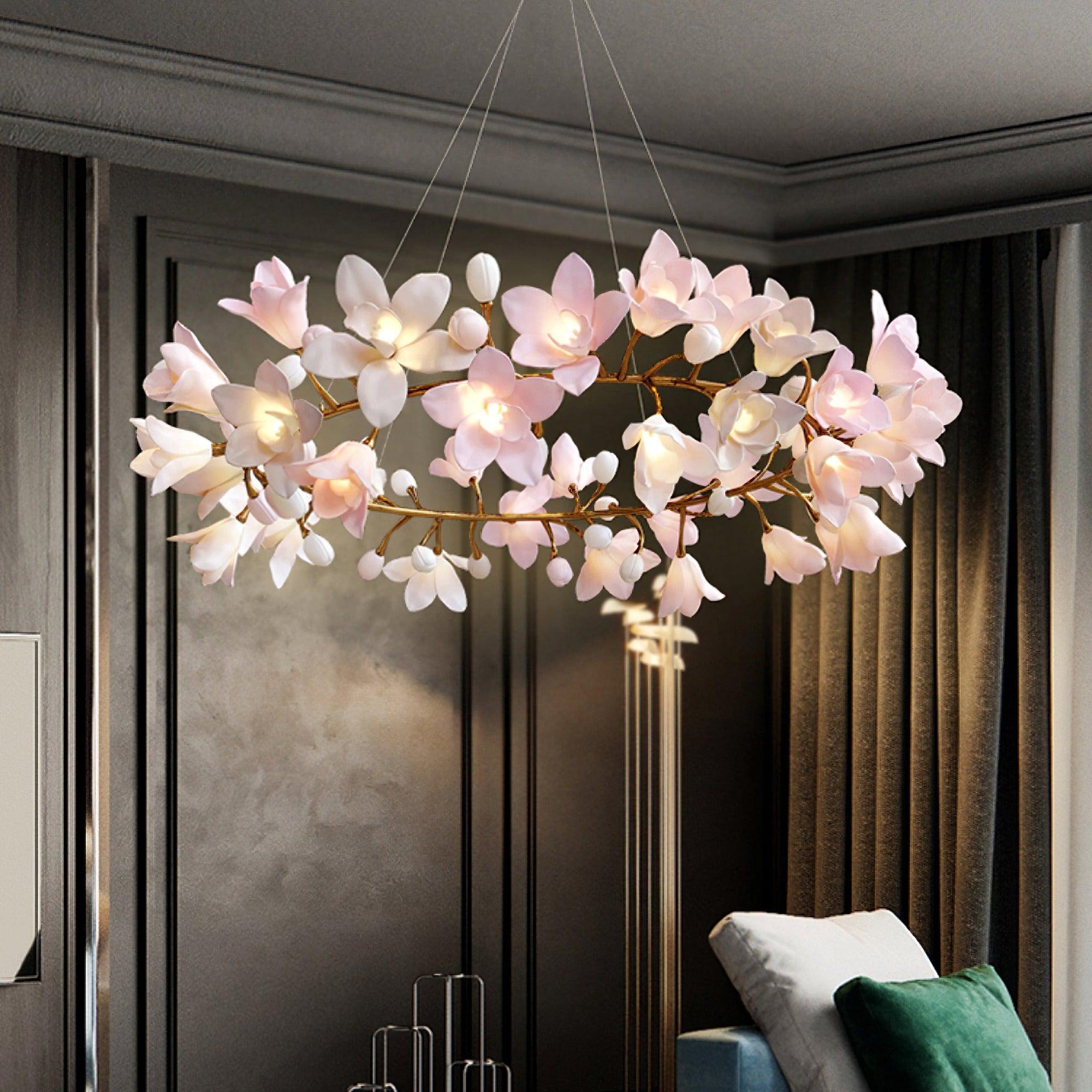 Lustra Chandelier Brass Ceramic Blossom - Letslighting