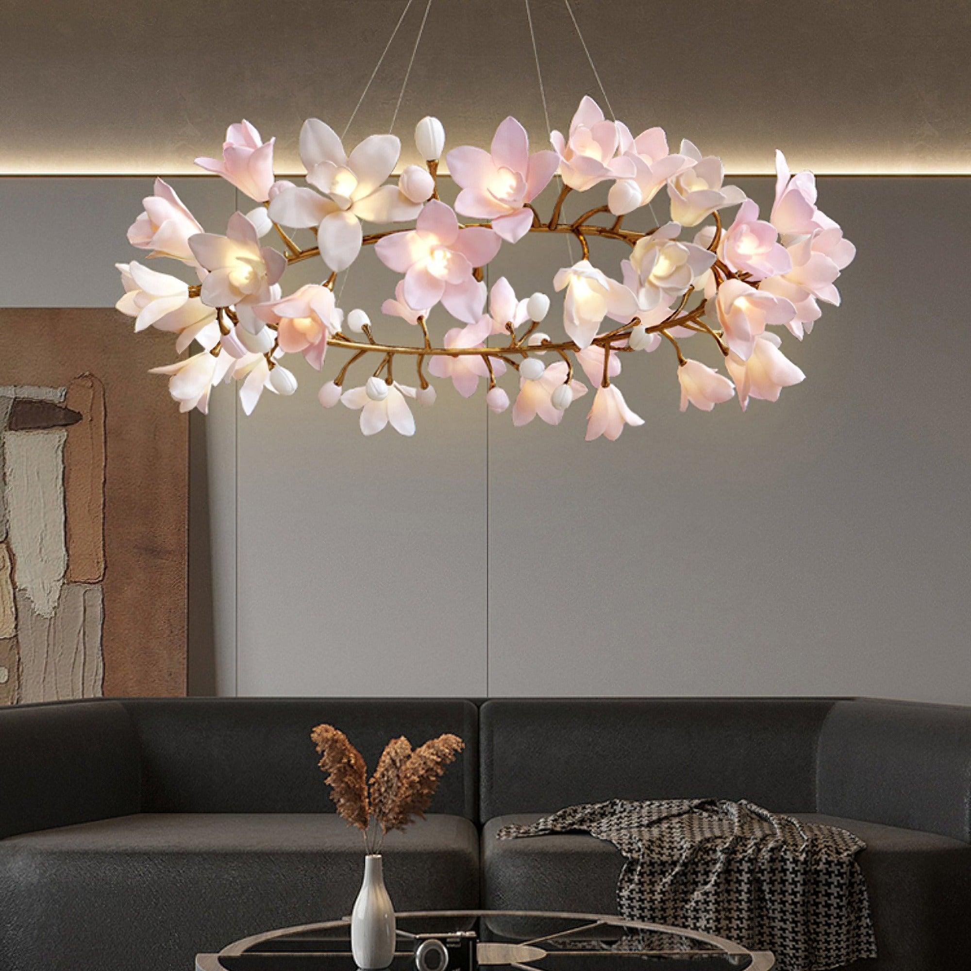Lustra Chandelier Brass Ceramic Blossom - Letslighting