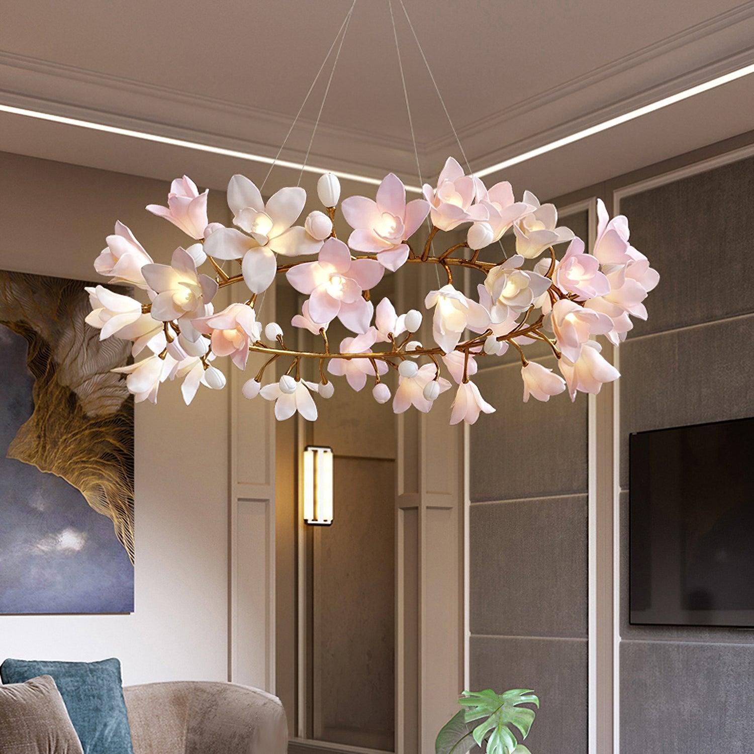 Lustra Chandelier Brass Ceramic Blossom - Letslighting