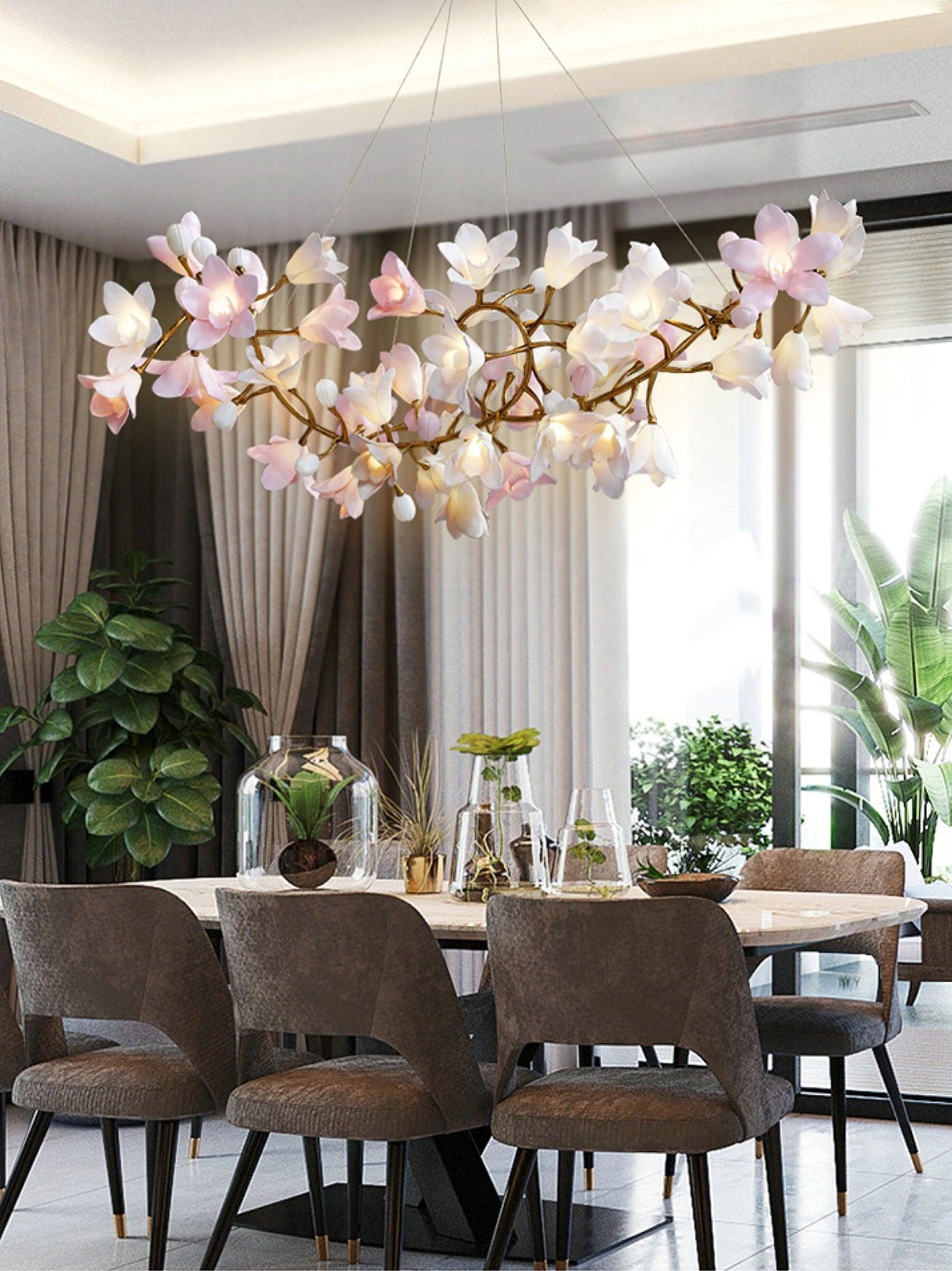 Lustra Chandelier Brass Ceramic Blossom - Letslighting