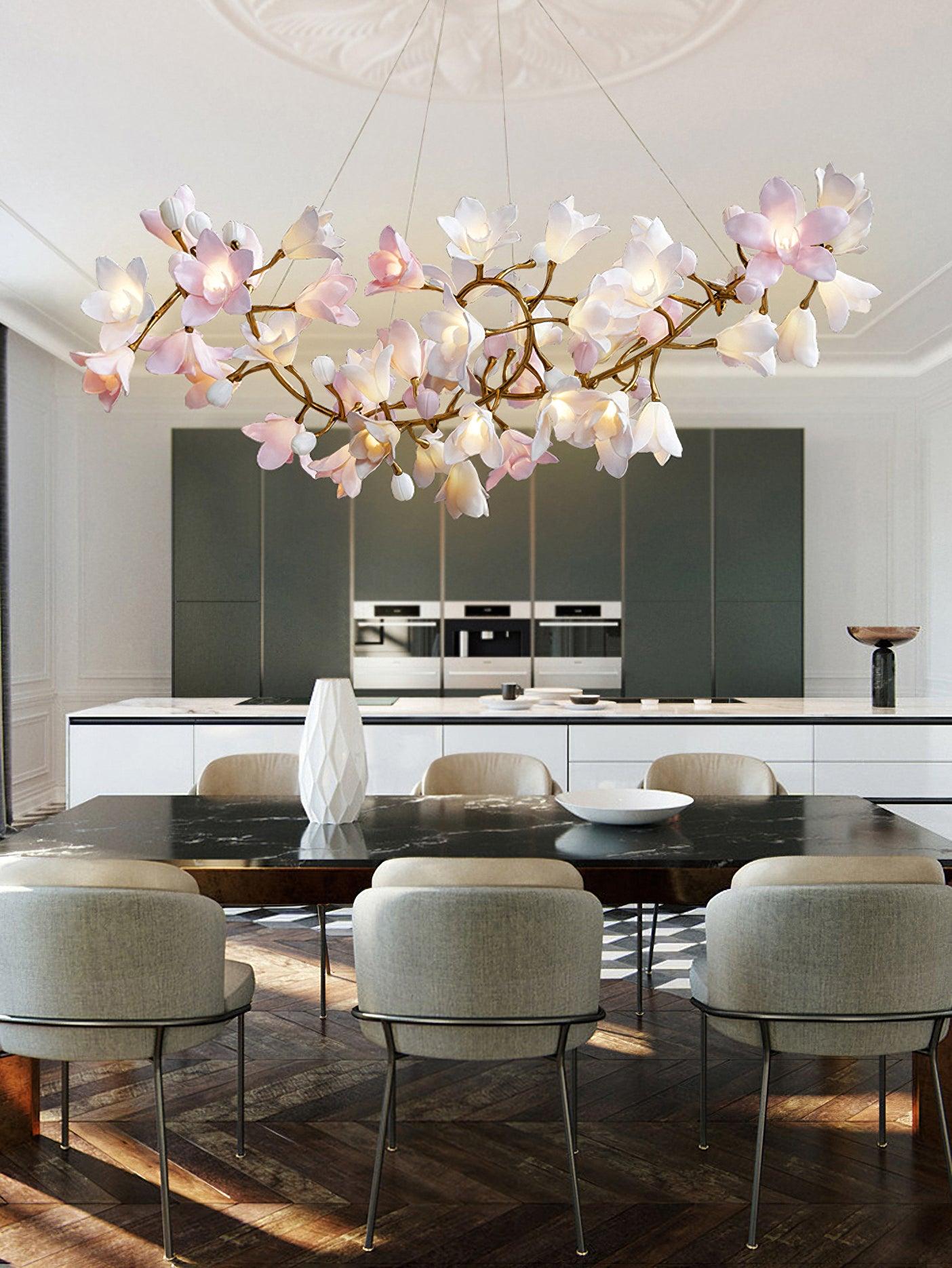 Lustra Chandelier Brass Ceramic Blossom - Letslighting