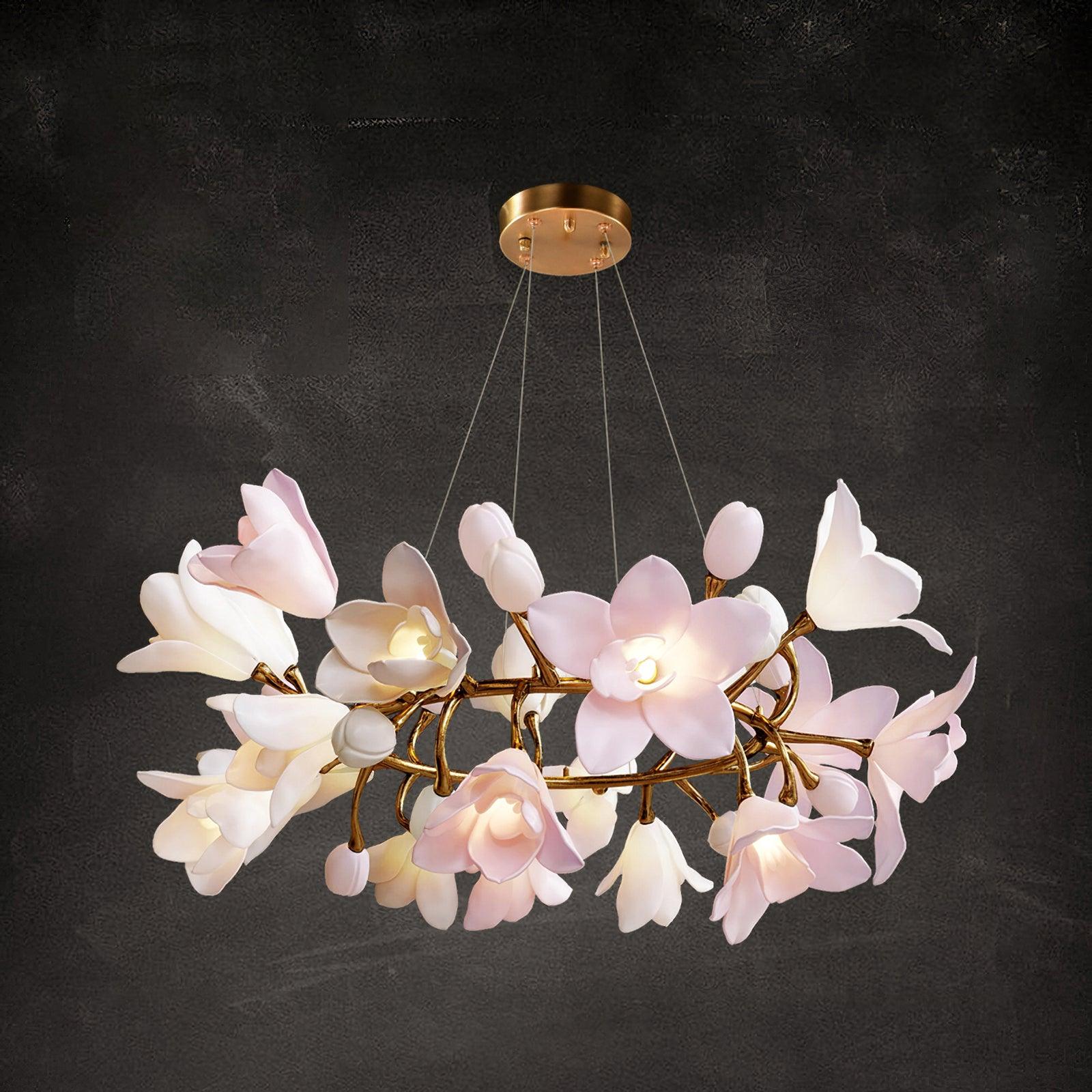Lustra Chandelier Brass Ceramic Blossom - Letslighting