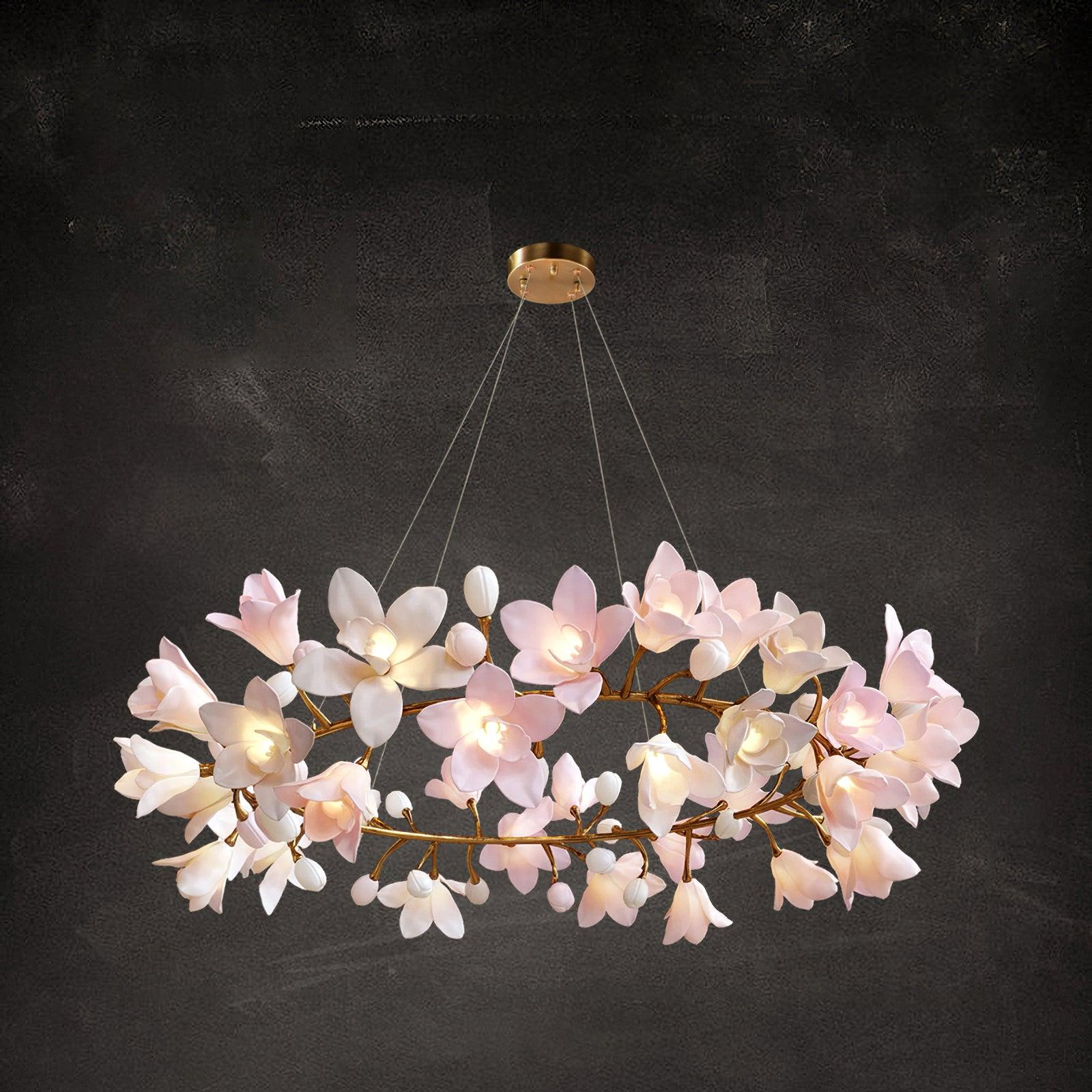 Lustra Chandelier Brass Ceramic Blossom - Letslighting