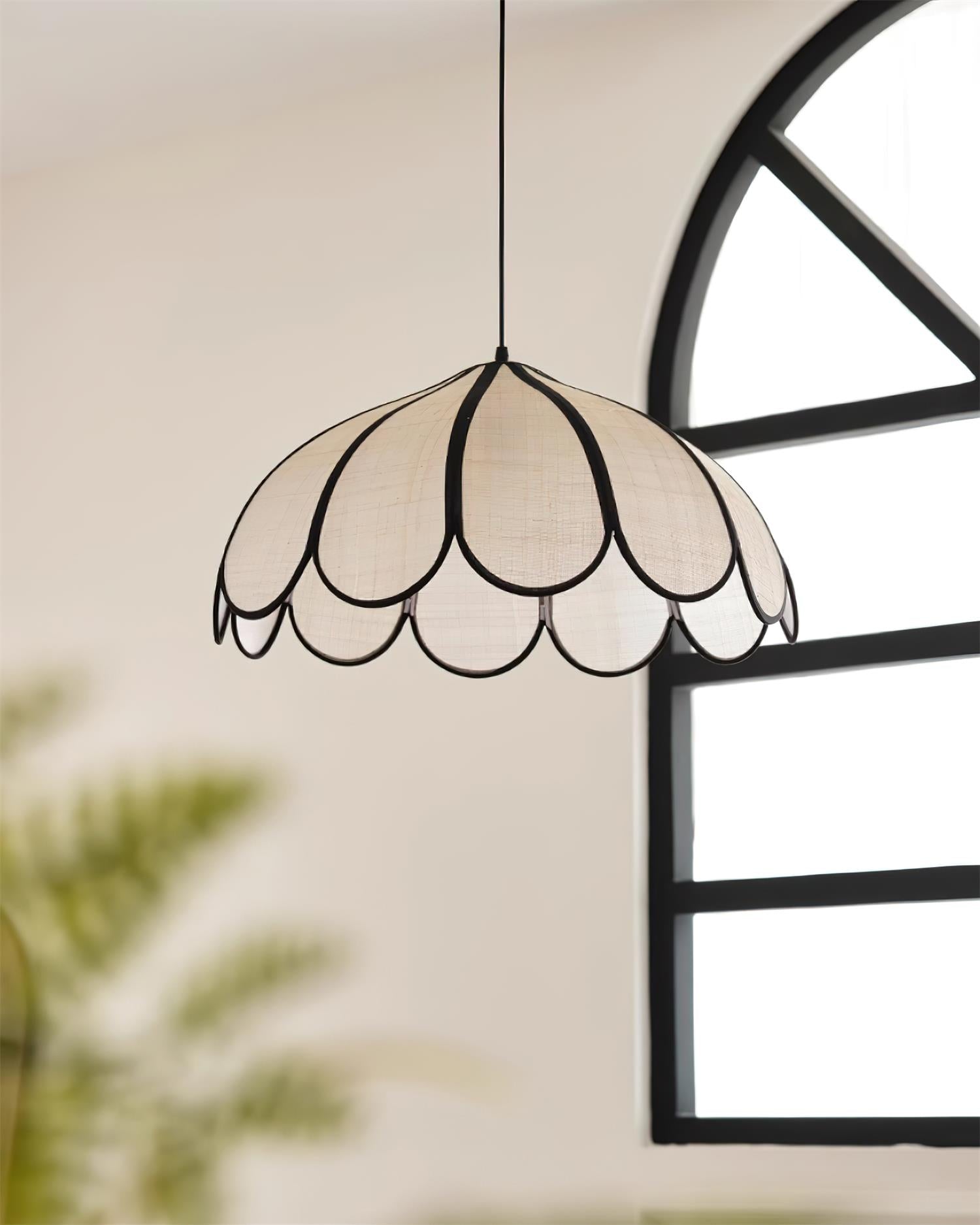 Pendant Lamp Scalloped Plant Fiber Shade Frame Minimalist - Letslighting