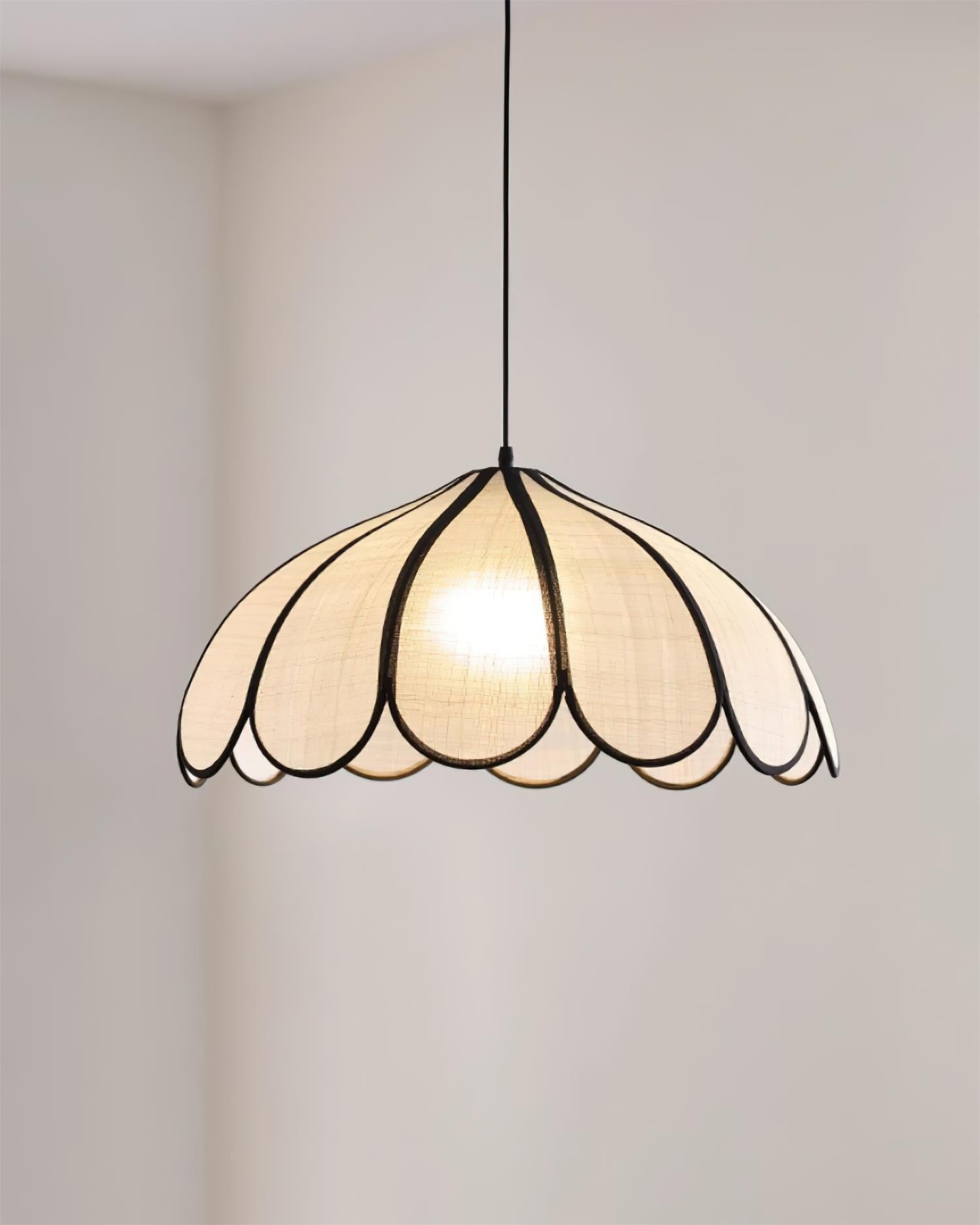 Pendant Lamp Scalloped Plant Fiber Shade Frame Minimalist - Letslighting