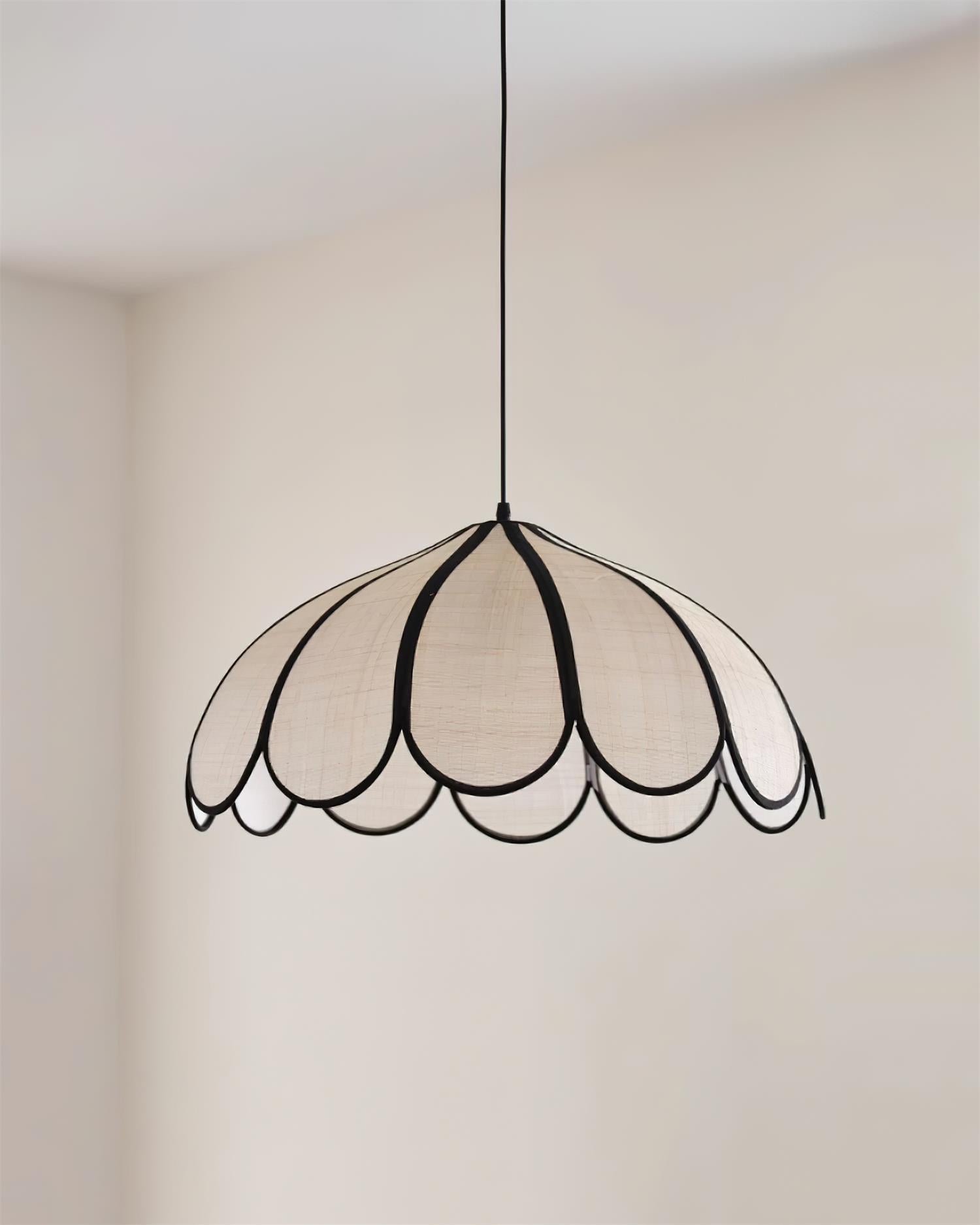 Pendant Lamp Scalloped Plant Fiber Shade Frame Minimalist - Letslighting