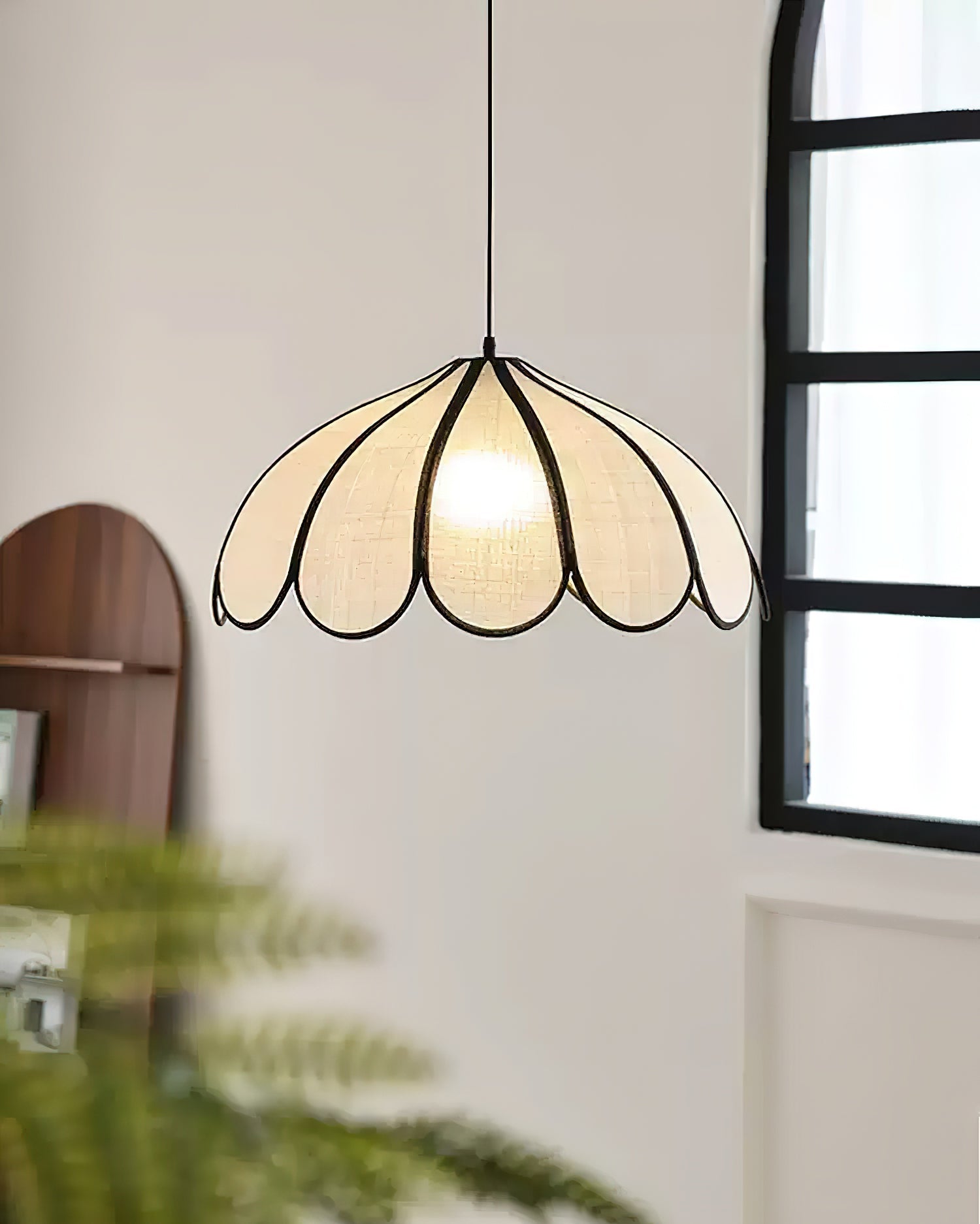 Pendant Lamp Scalloped Plant Fiber Shade Frame Minimalist - Letslighting