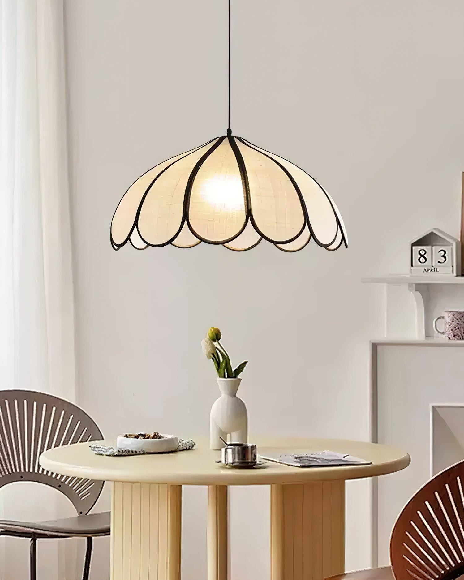 Pendant Lamp Scalloped Plant Fiber Shade Frame Minimalist - Letslighting