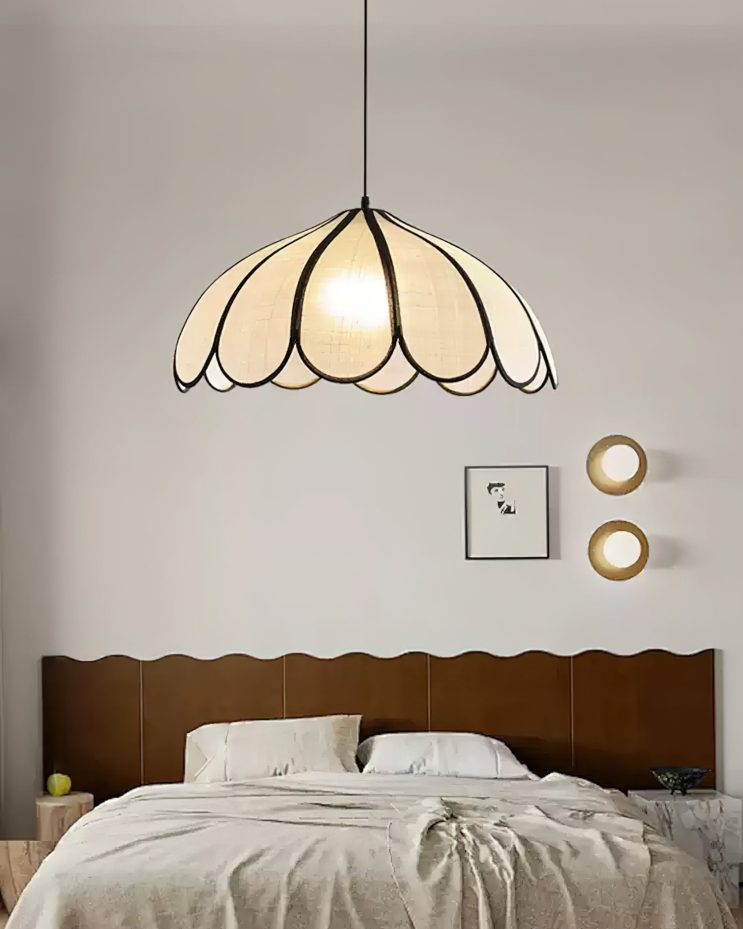 Pendant Lamp Scalloped Plant Fiber Shade Frame Minimalist - Letslighting