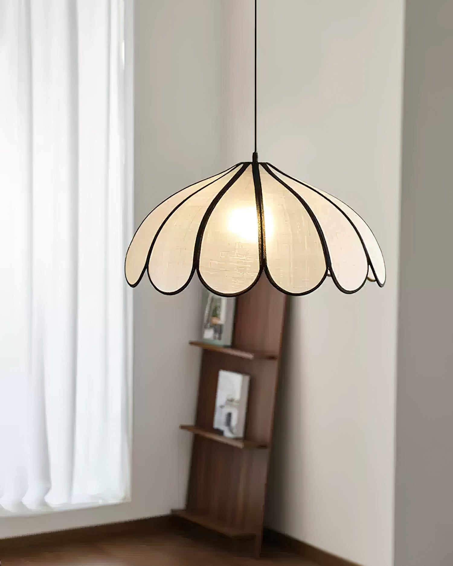 Pendant Lamp Scalloped Plant Fiber Shade Frame Minimalist - Letslighting