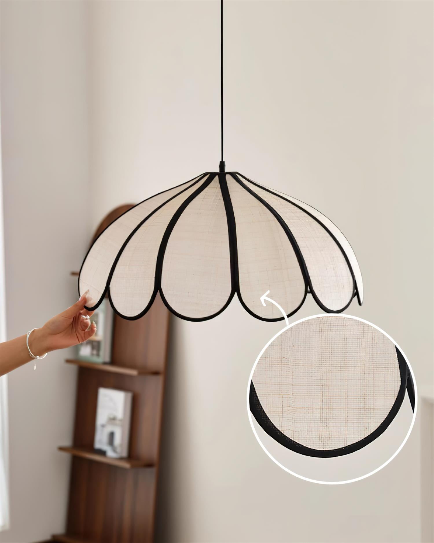 Pendant Lamp Scalloped Plant Fiber Shade Frame Minimalist - Letslighting