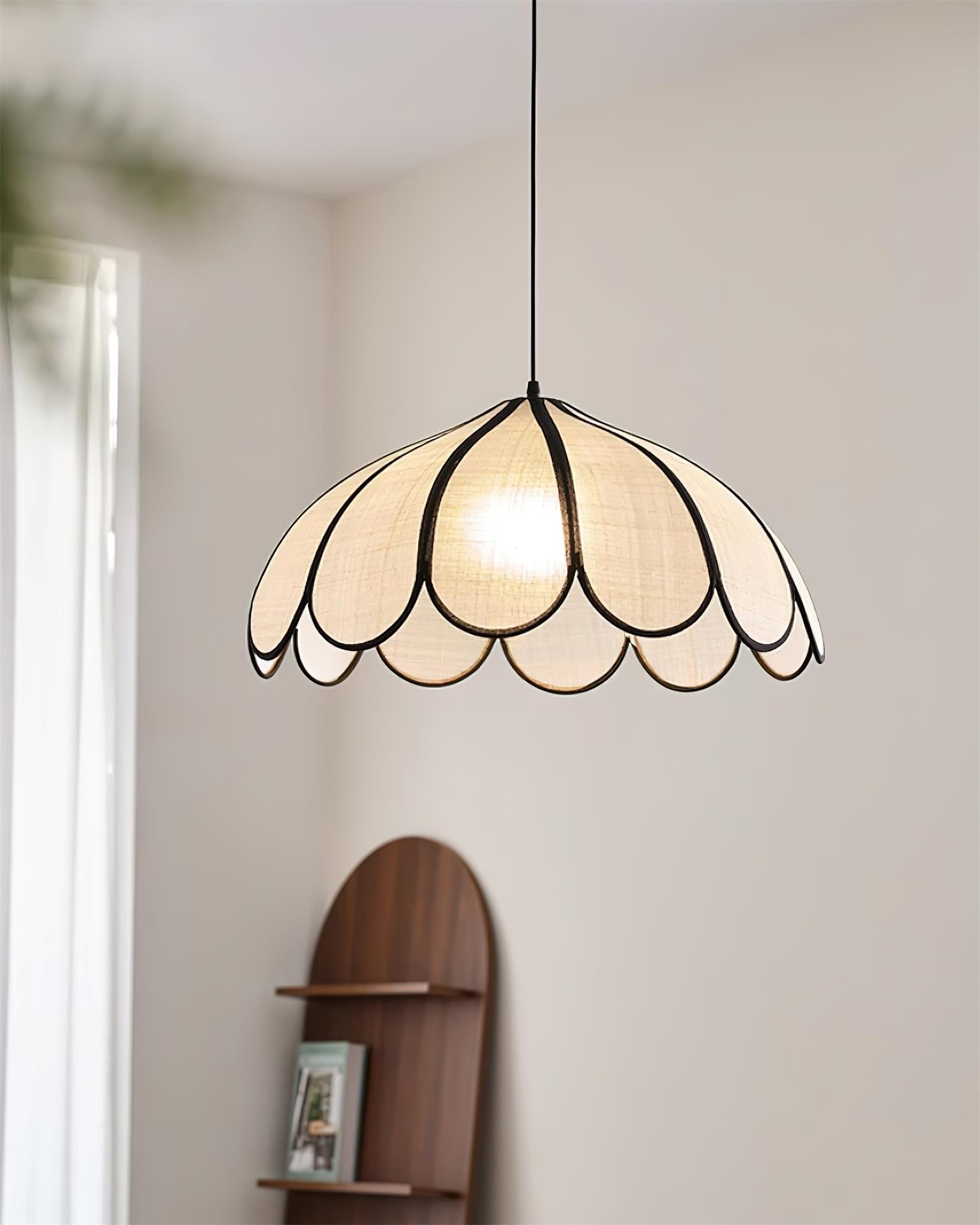 Pendant Lamp Scalloped Plant Fiber Shade Frame Minimalist - Letslighting