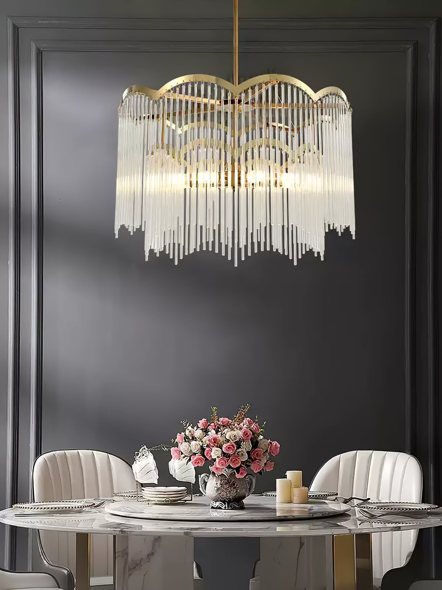 Lustra Chandelier Glass Rod Wave Shape - Letslighting