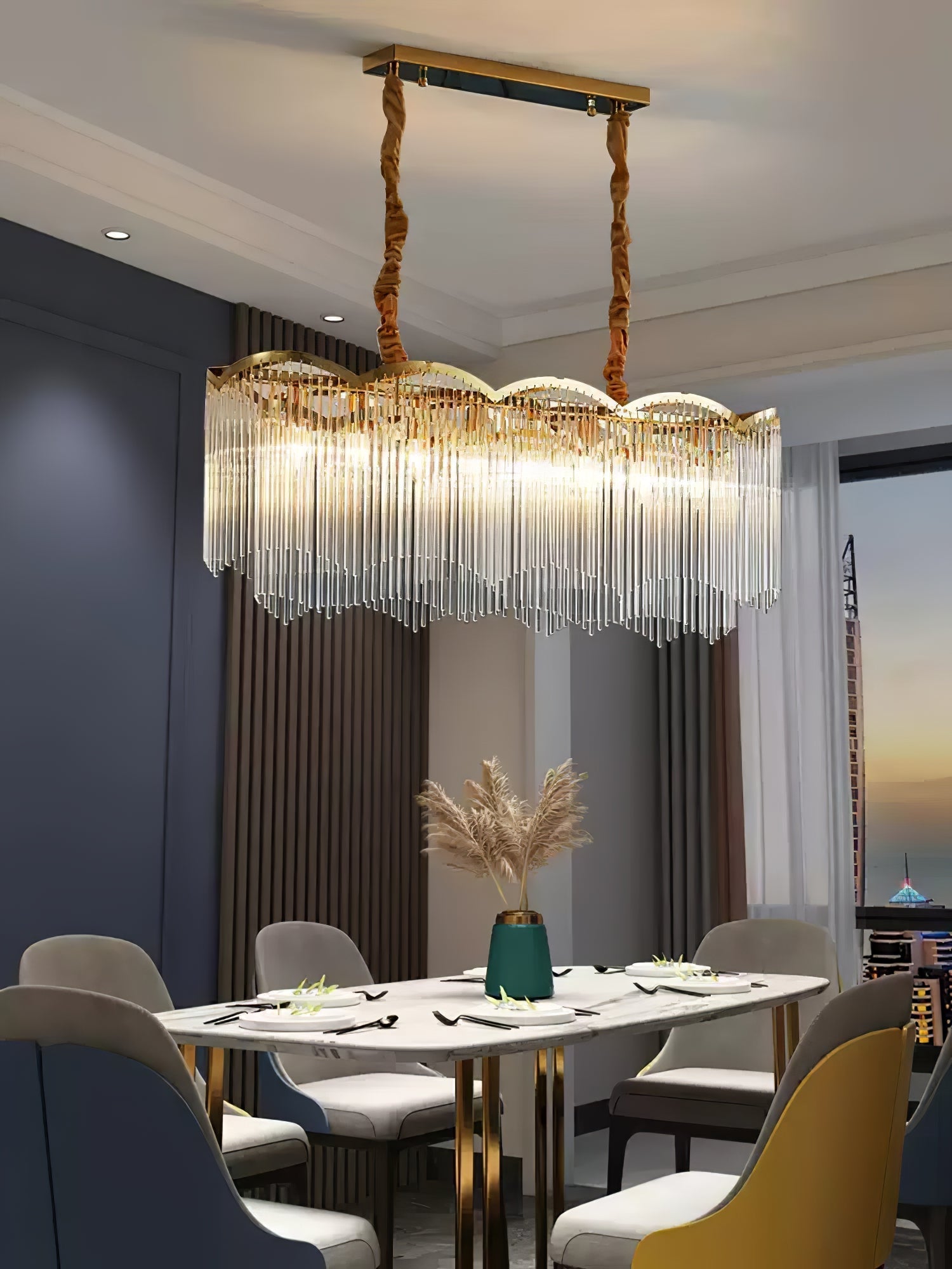 Lustra Chandelier Glass Rod Wave Shape - Letslighting
