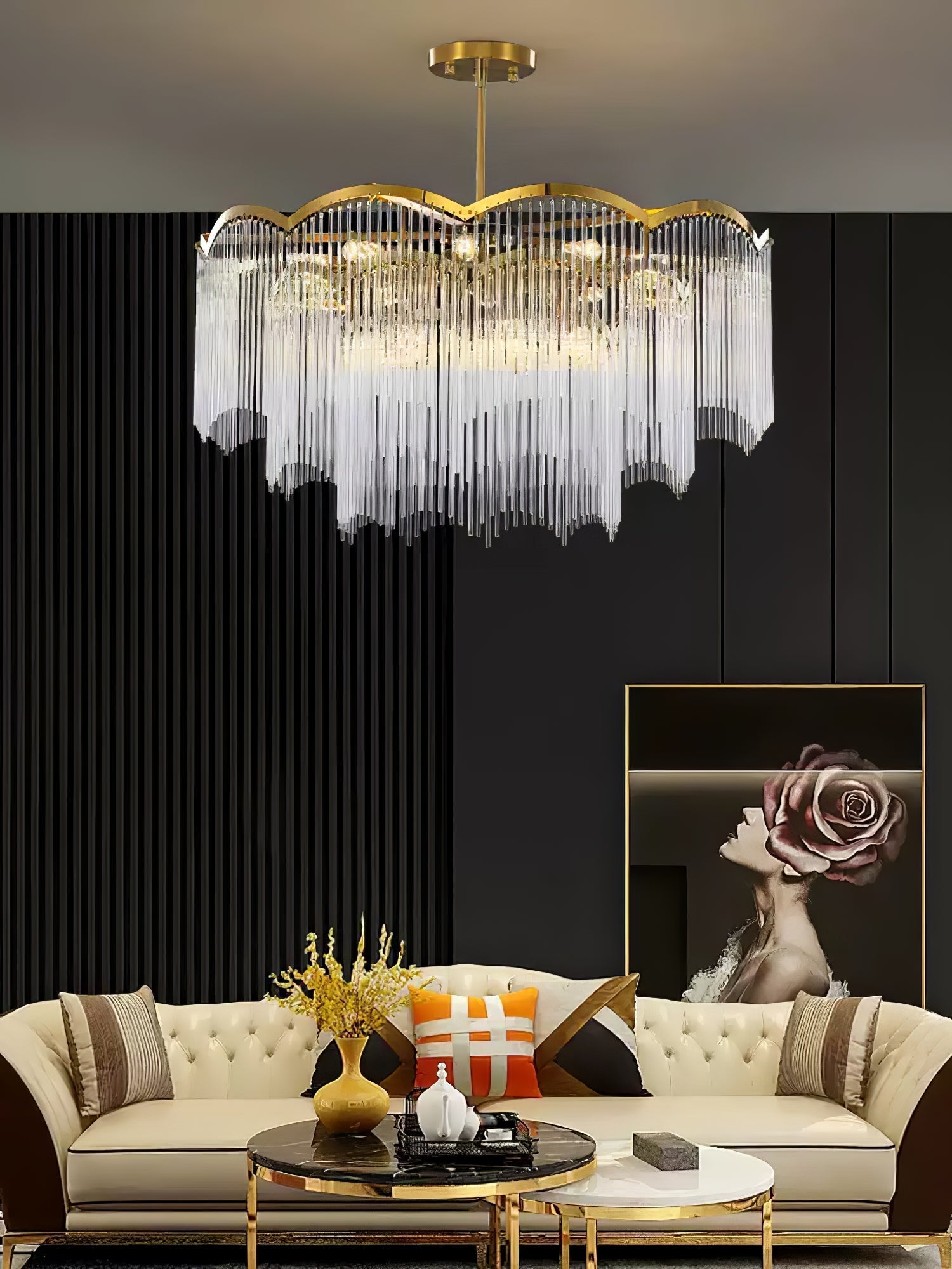 Lustra Chandelier Glass Rod Wave Shape - Letslighting