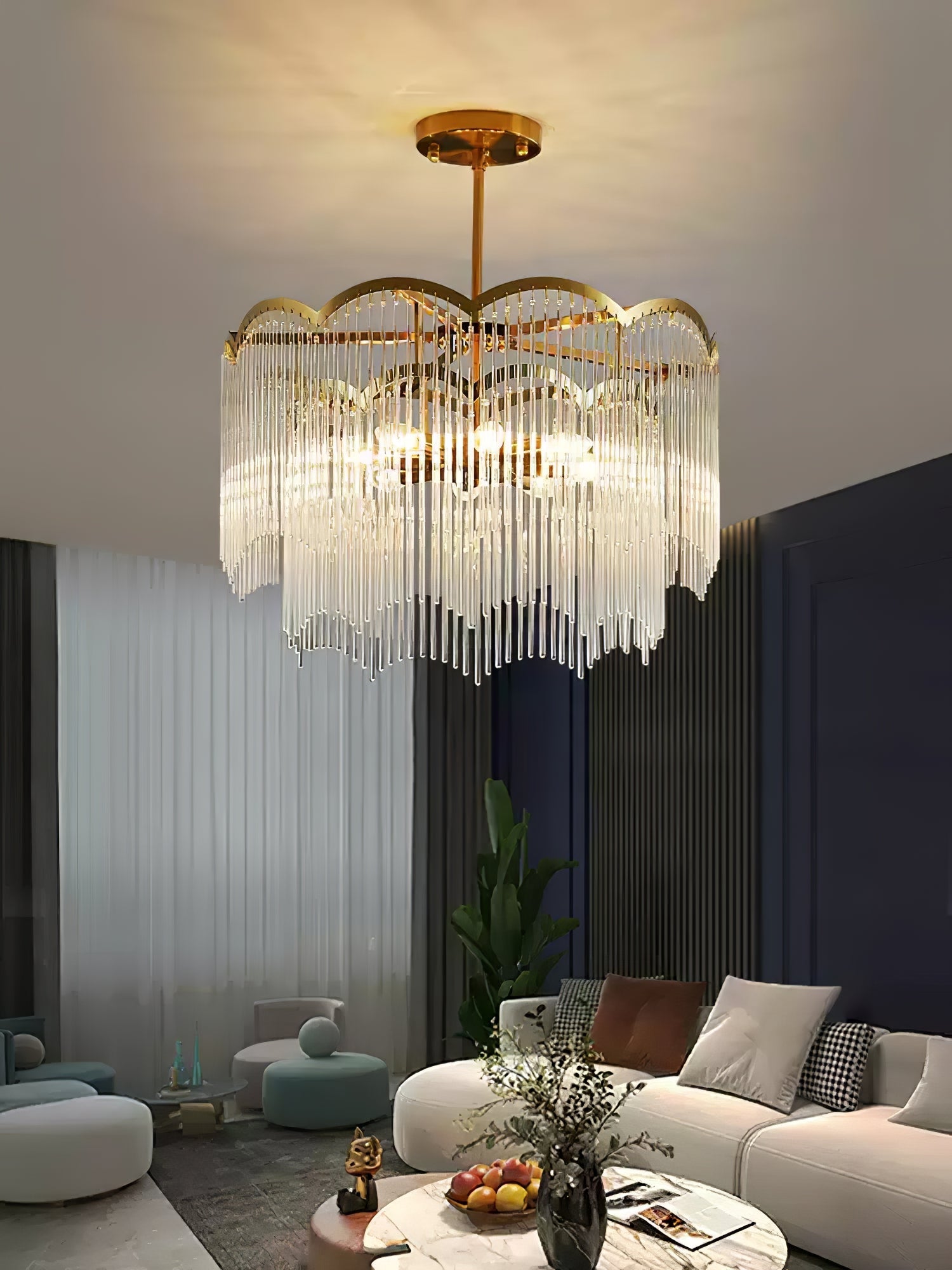 Lustra Chandelier Glass Rod Wave Shape - Letslighting