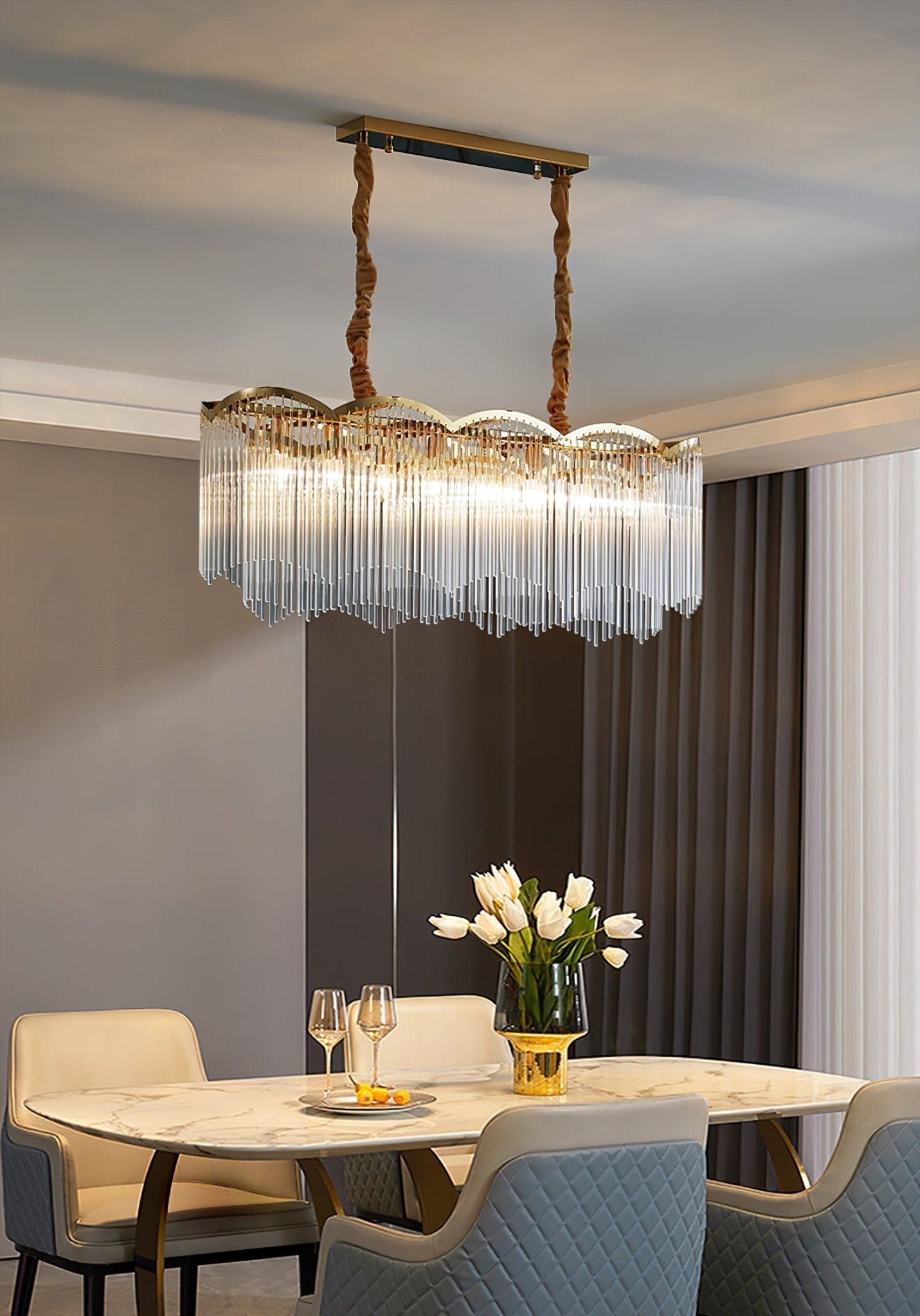 Lustra Chandelier Glass Rod Wave Shape - Letslighting