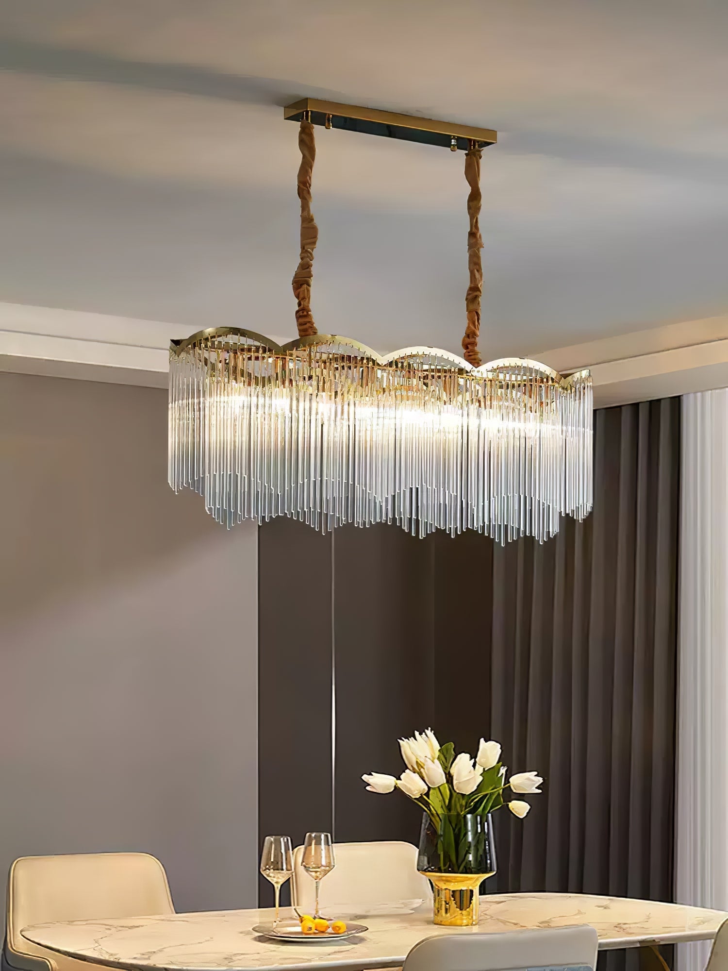 Lustra Chandelier Glass Rod Wave Shape - Letslighting
