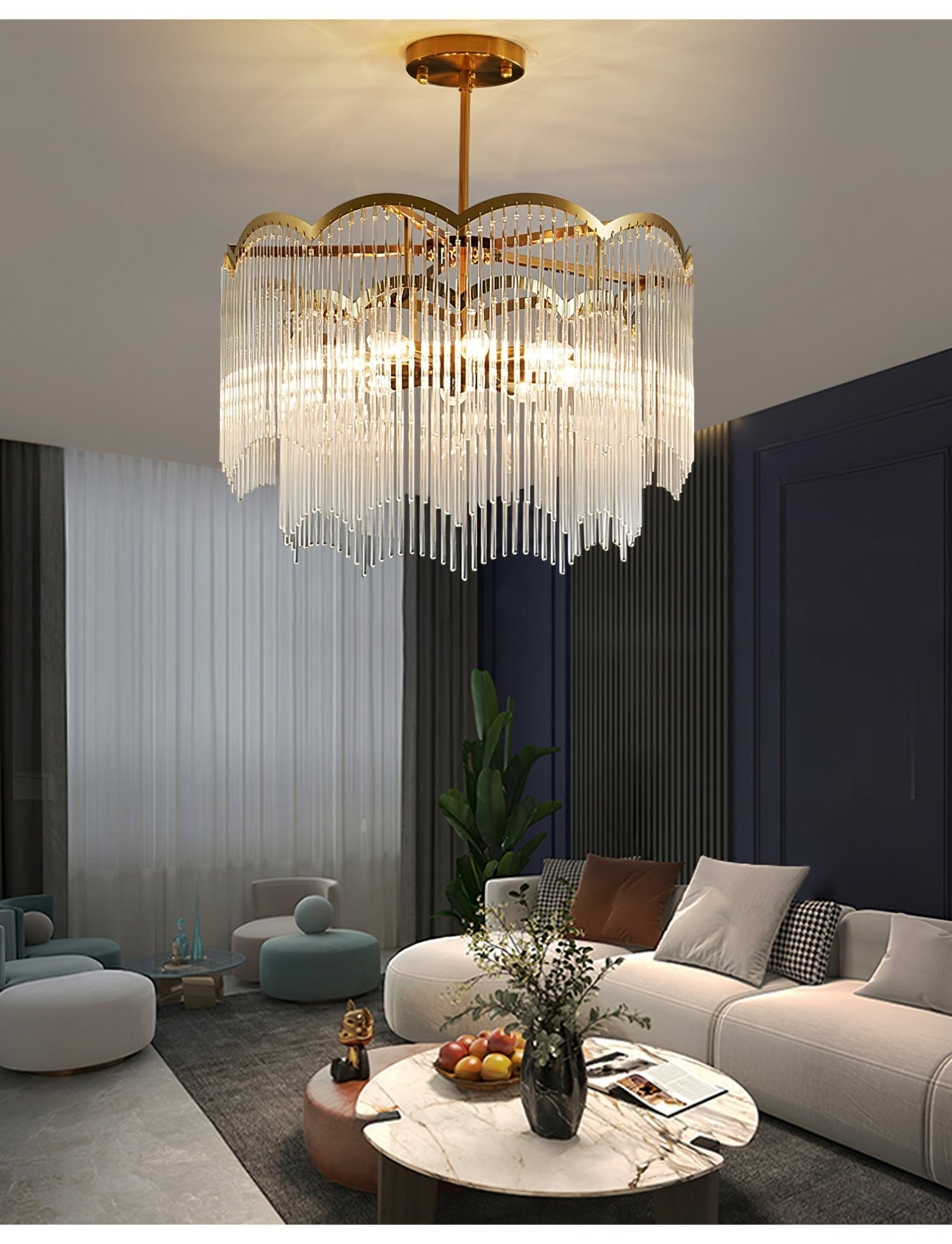Lustra Chandelier Glass Rod Wave Shape - Letslighting