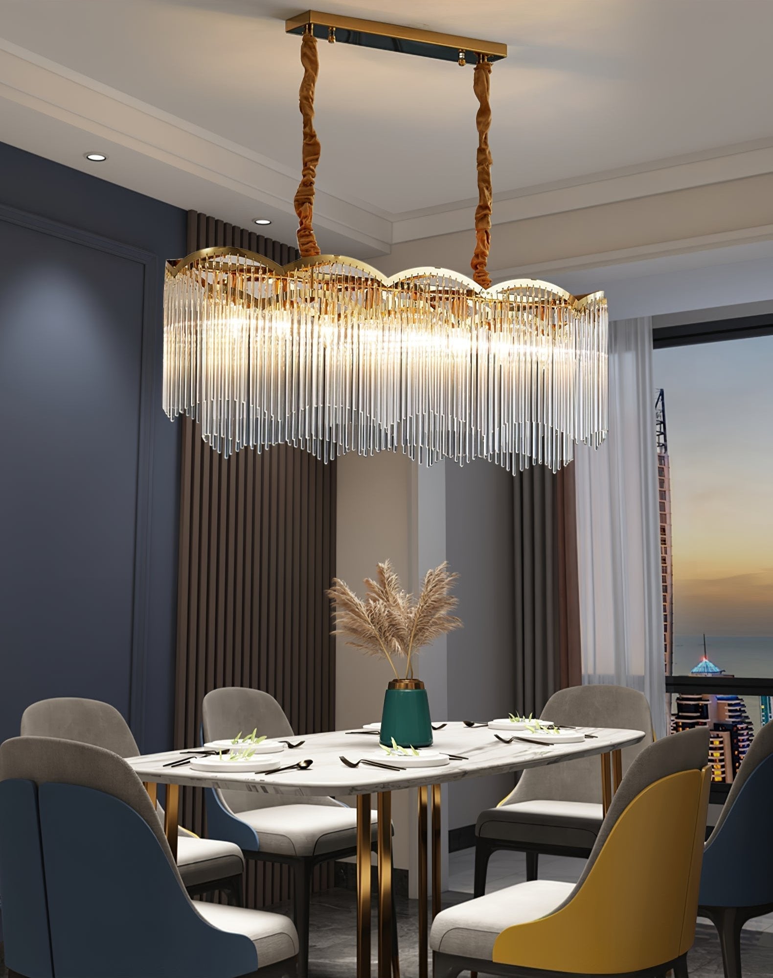 Lustra Chandelier Glass Rod Wave Shape - Letslighting
