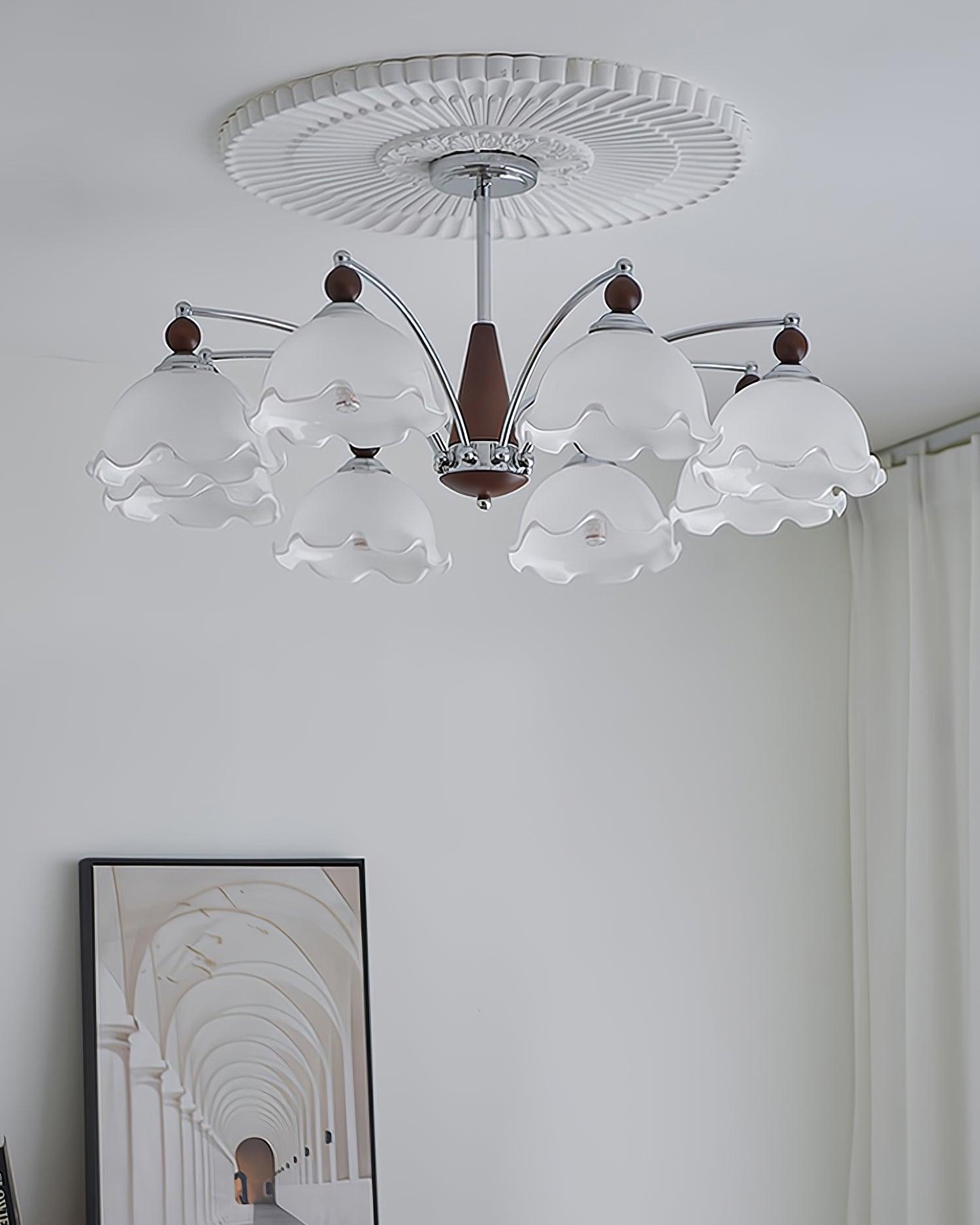 Claudia Chandelier Frosted Ruffle Shades Floral - Letslighting