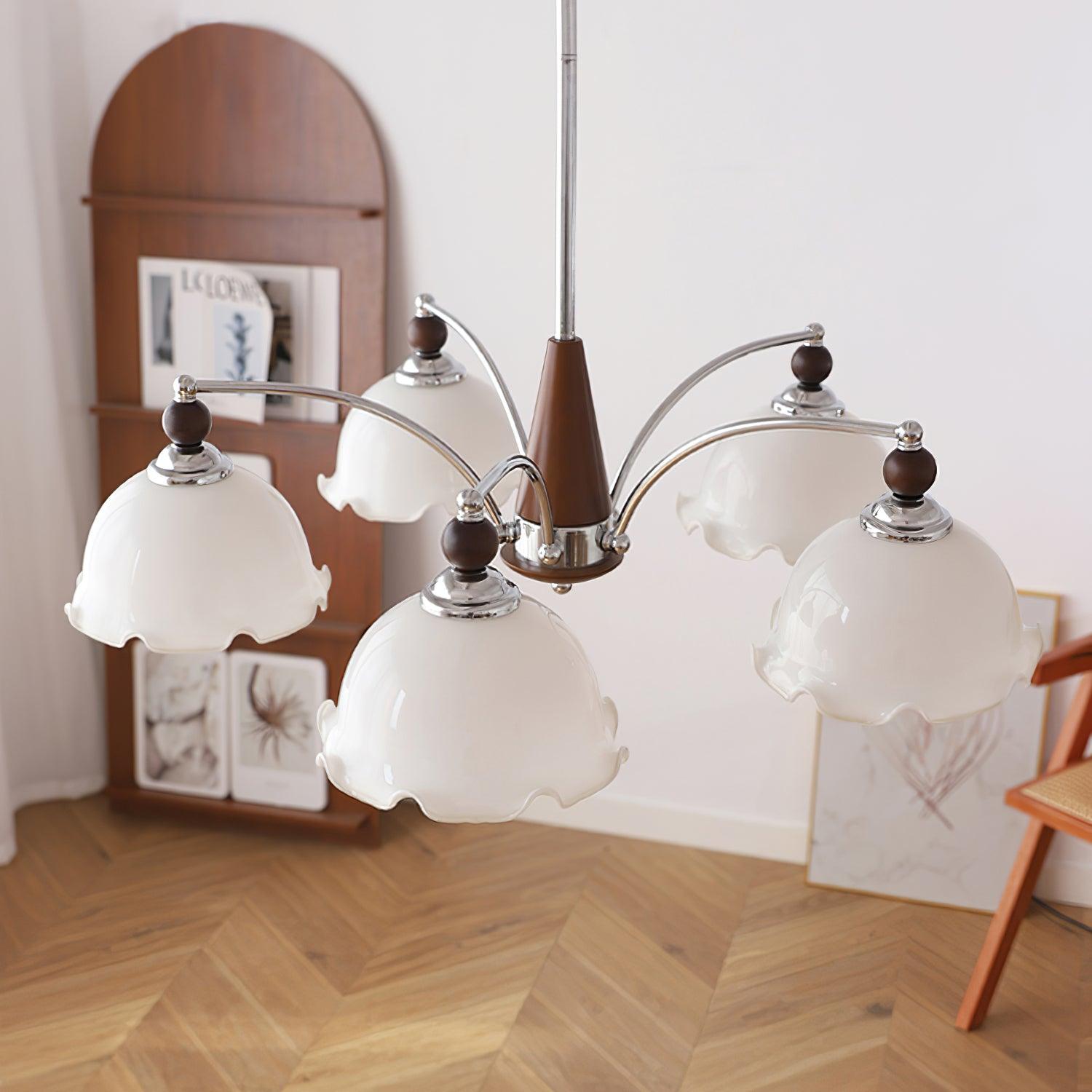 Claudia Chandelier Frosted Ruffle Shades Floral - Letslighting