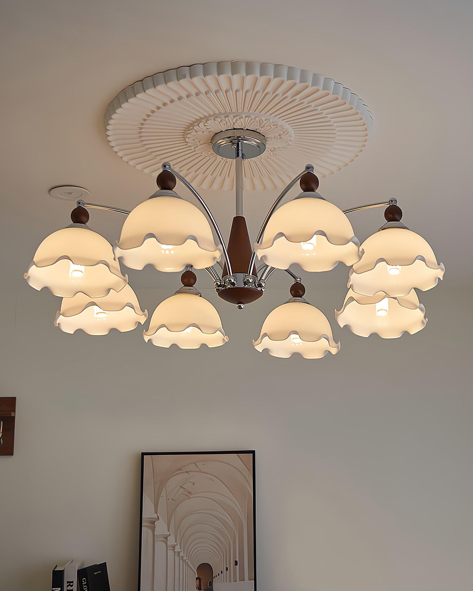 Claudia Chandelier Frosted Ruffle Shades Floral - Letslighting