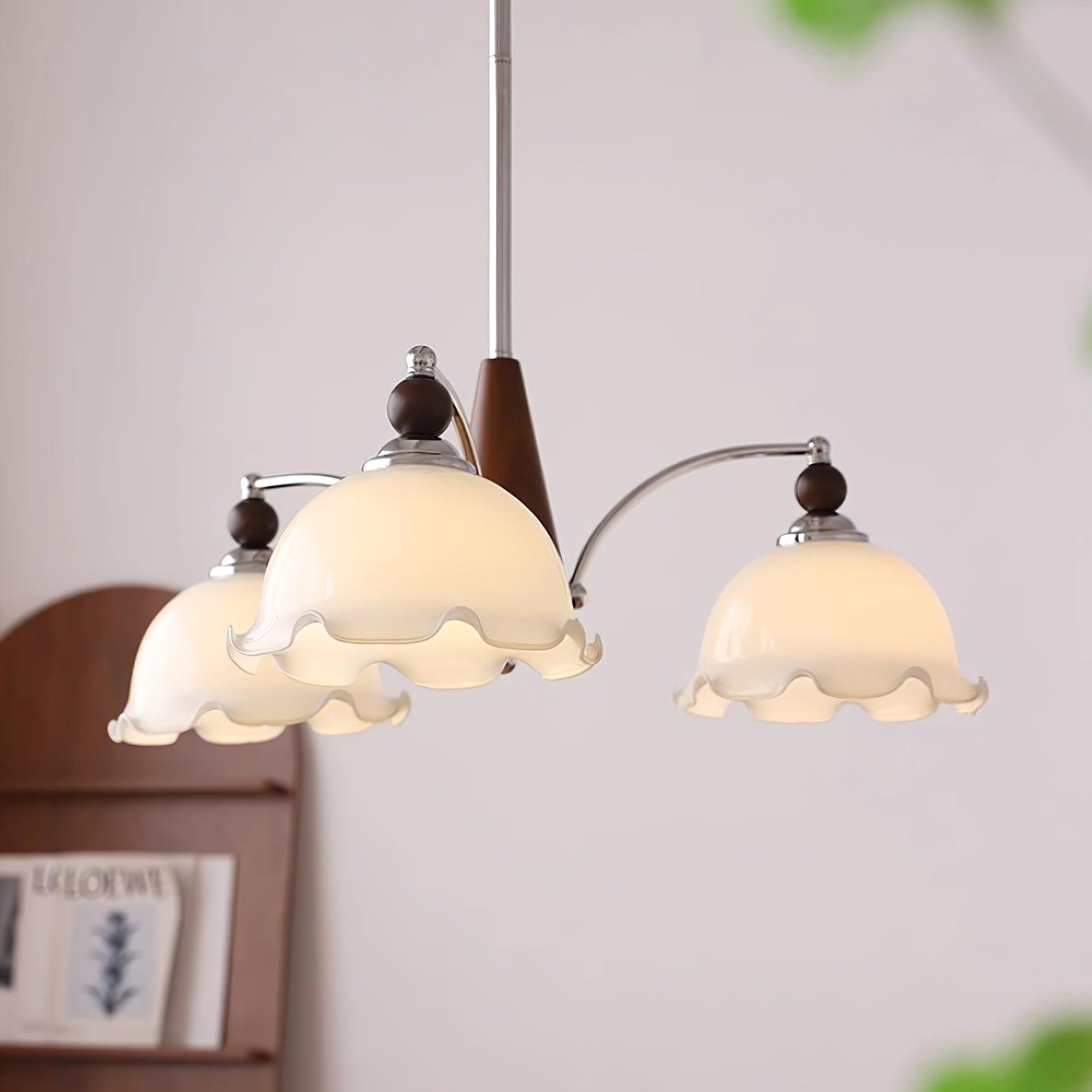 Claudia Chandelier Frosted Ruffle Shades Floral - Letslighting