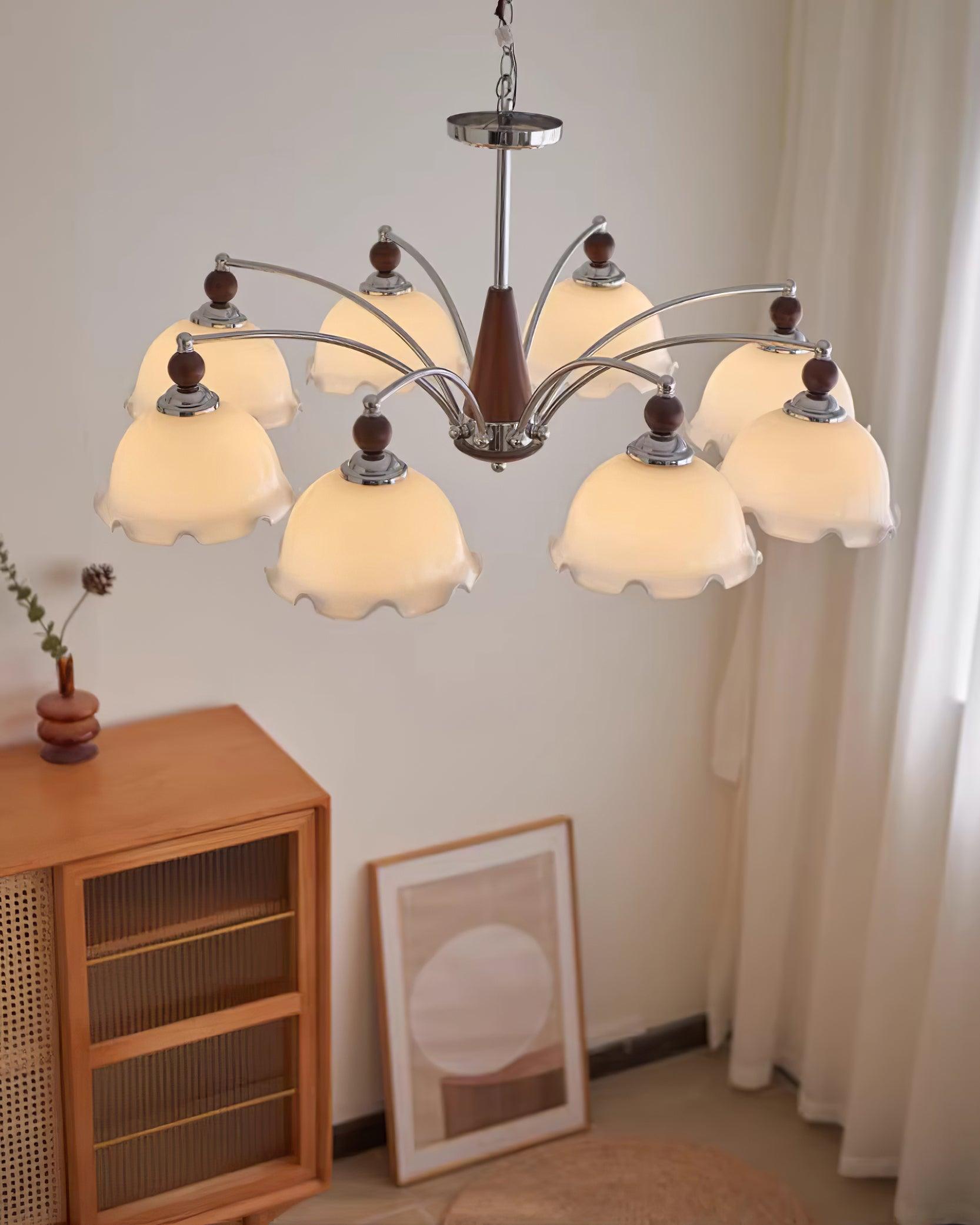 Claudia Chandelier Frosted Ruffle Shades Floral - Letslighting