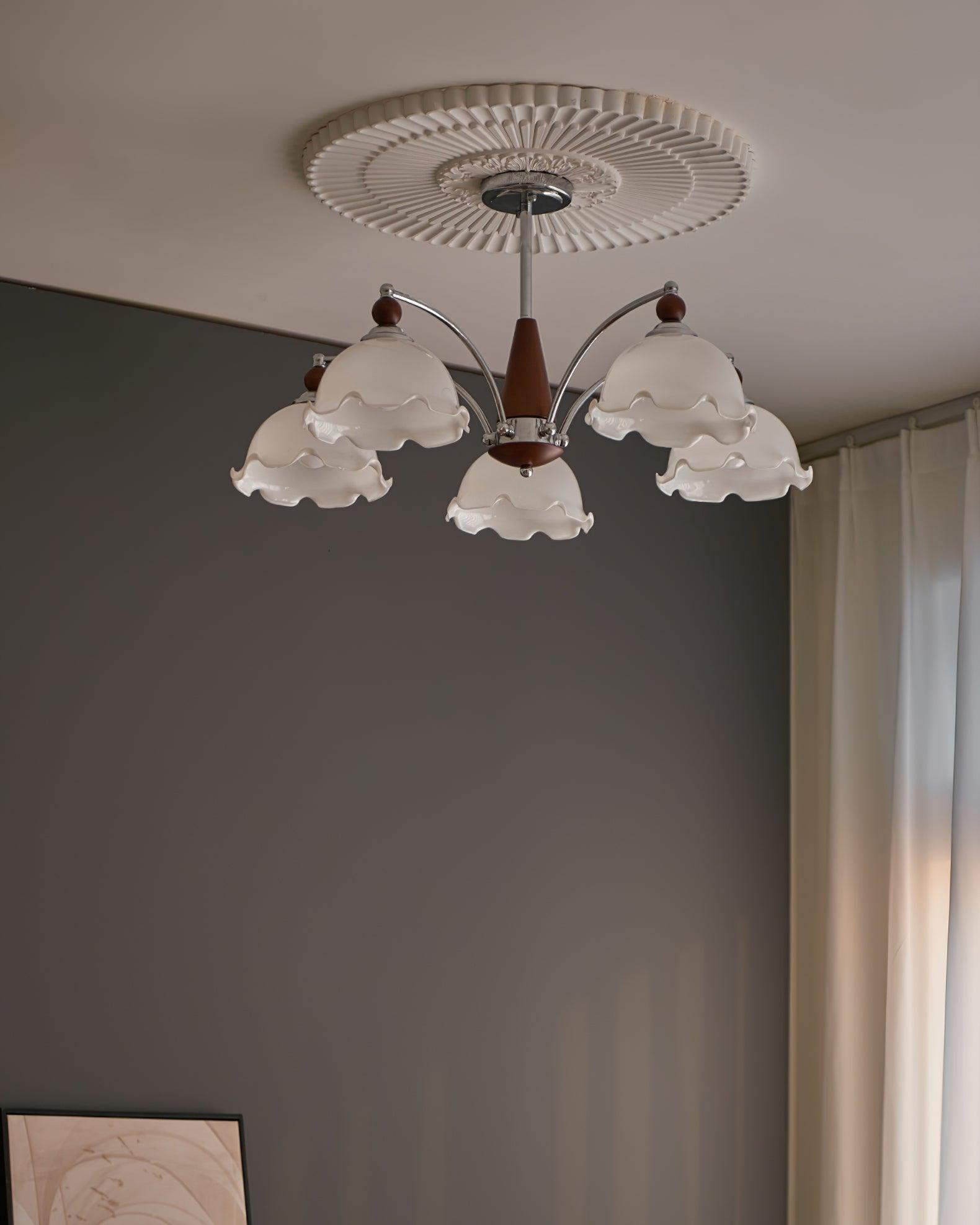 Claudia Chandelier Frosted Ruffle Shades Floral - Letslighting
