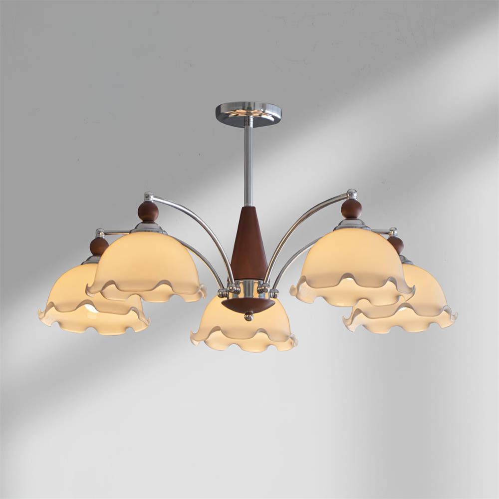 Claudia Chandelier Frosted Ruffle Shades Floral - Letslighting