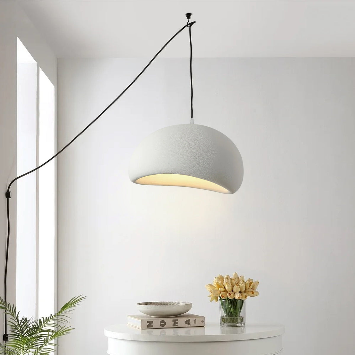Solara Pendant Lamp Plaster Half Dome Plug In Wabi Sabi - Letslighting