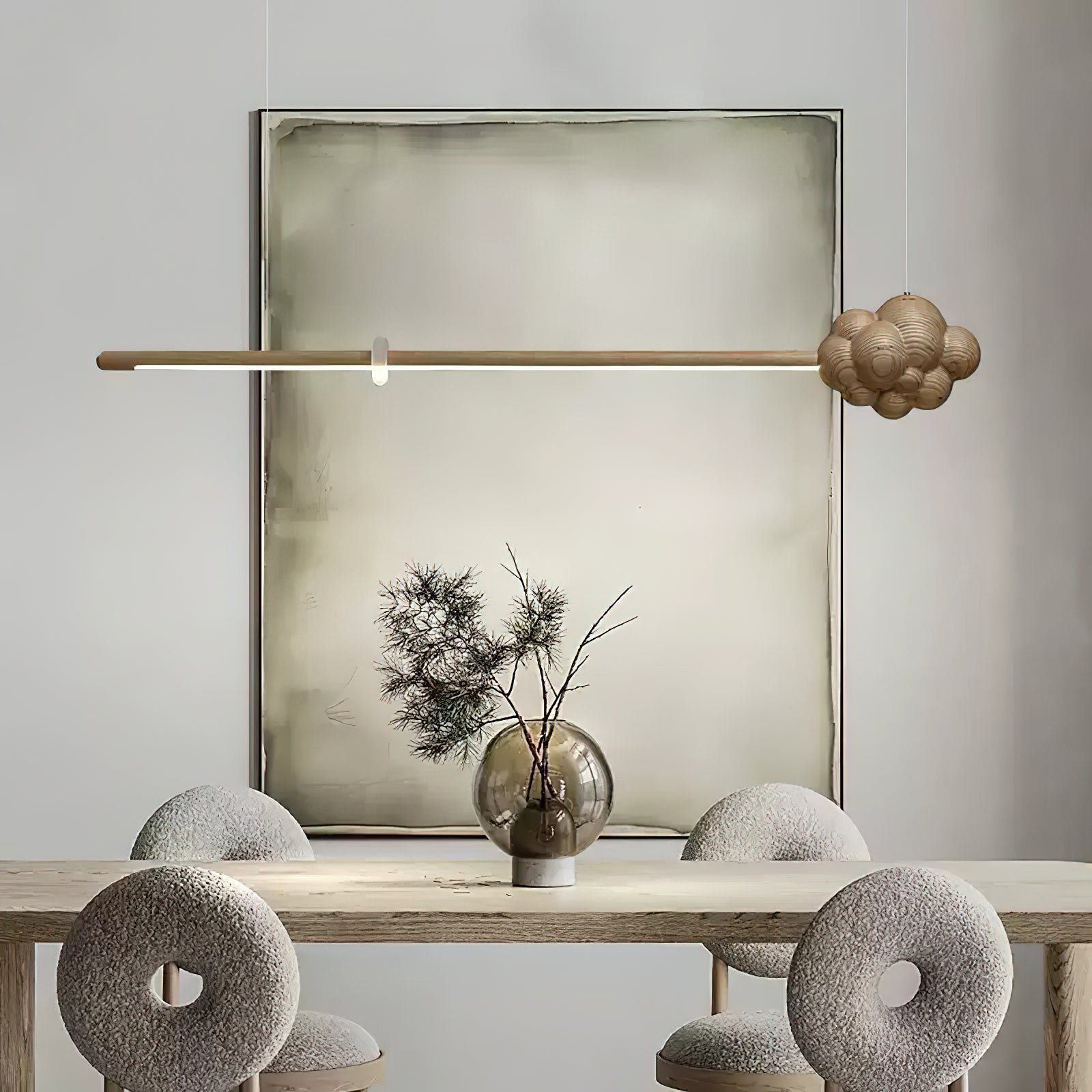 Lustra Pendant Lamp Wood Stick Cloud Minimalist - Letslighting