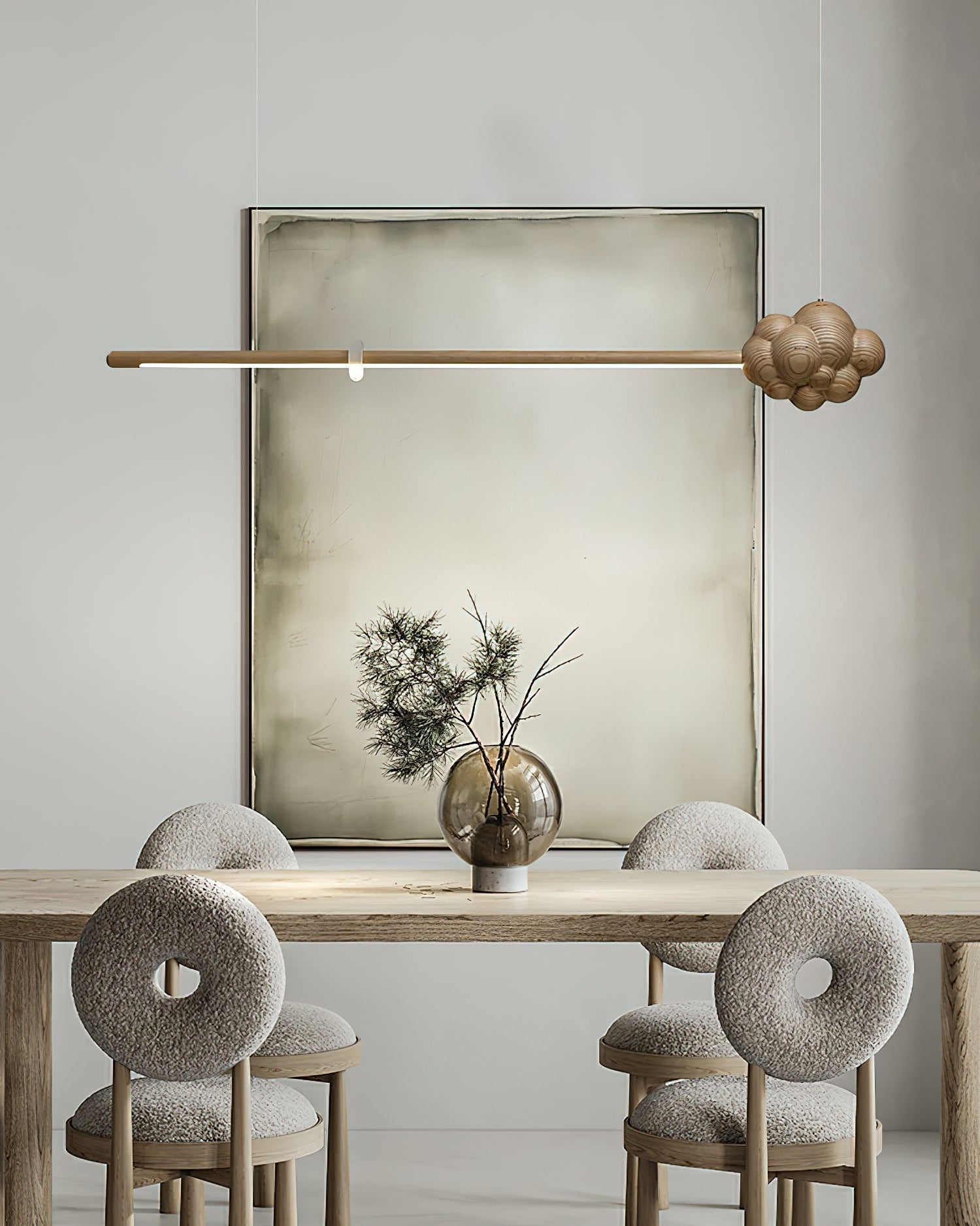 Lustra Pendant Lamp Wood Stick Cloud Minimalist - Letslighting