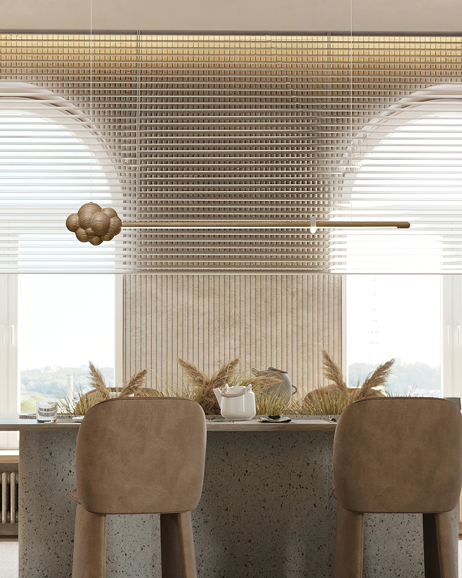 Lustra Pendant Lamp Wood Stick Cloud Minimalist - Letslighting