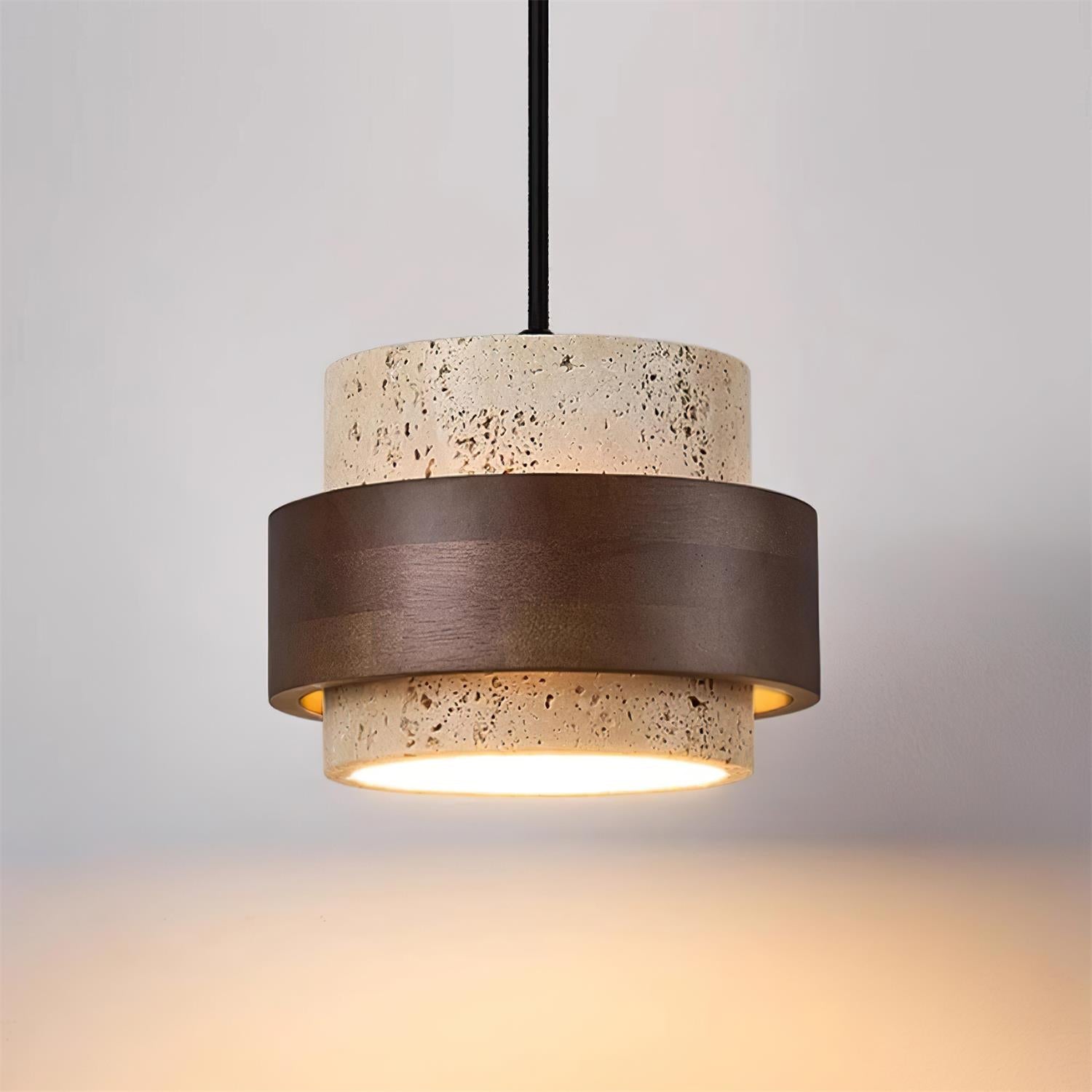 Avone Travertine and Walnut Plug-In Pendant Light - Letslighting