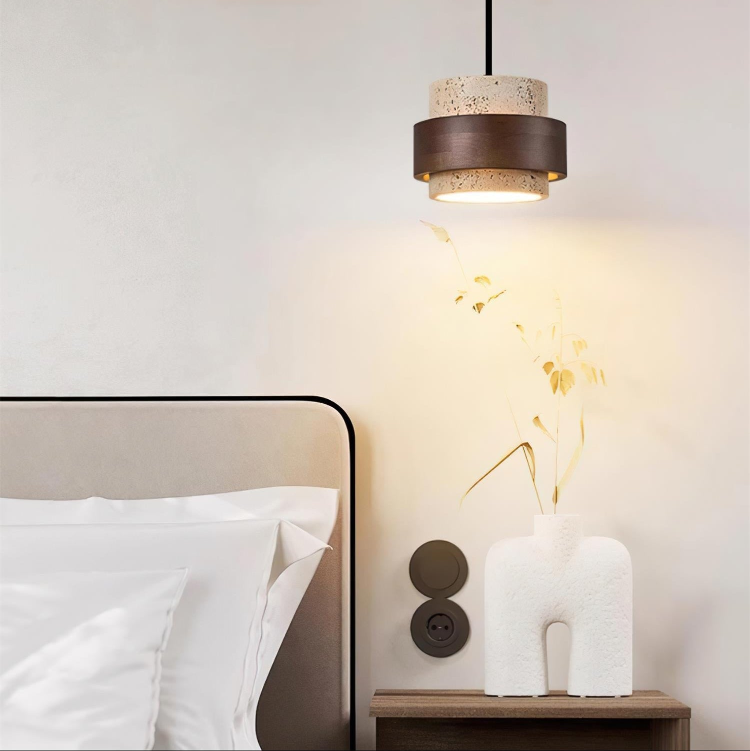 Avone Travertine and Walnut Plug-In Pendant Light - Letslighting
