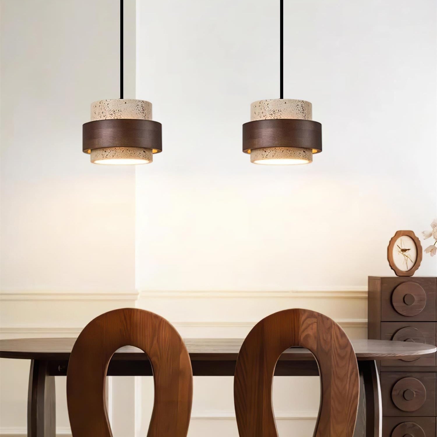 Avone Travertine and Walnut Plug-In Pendant Light - Letslighting