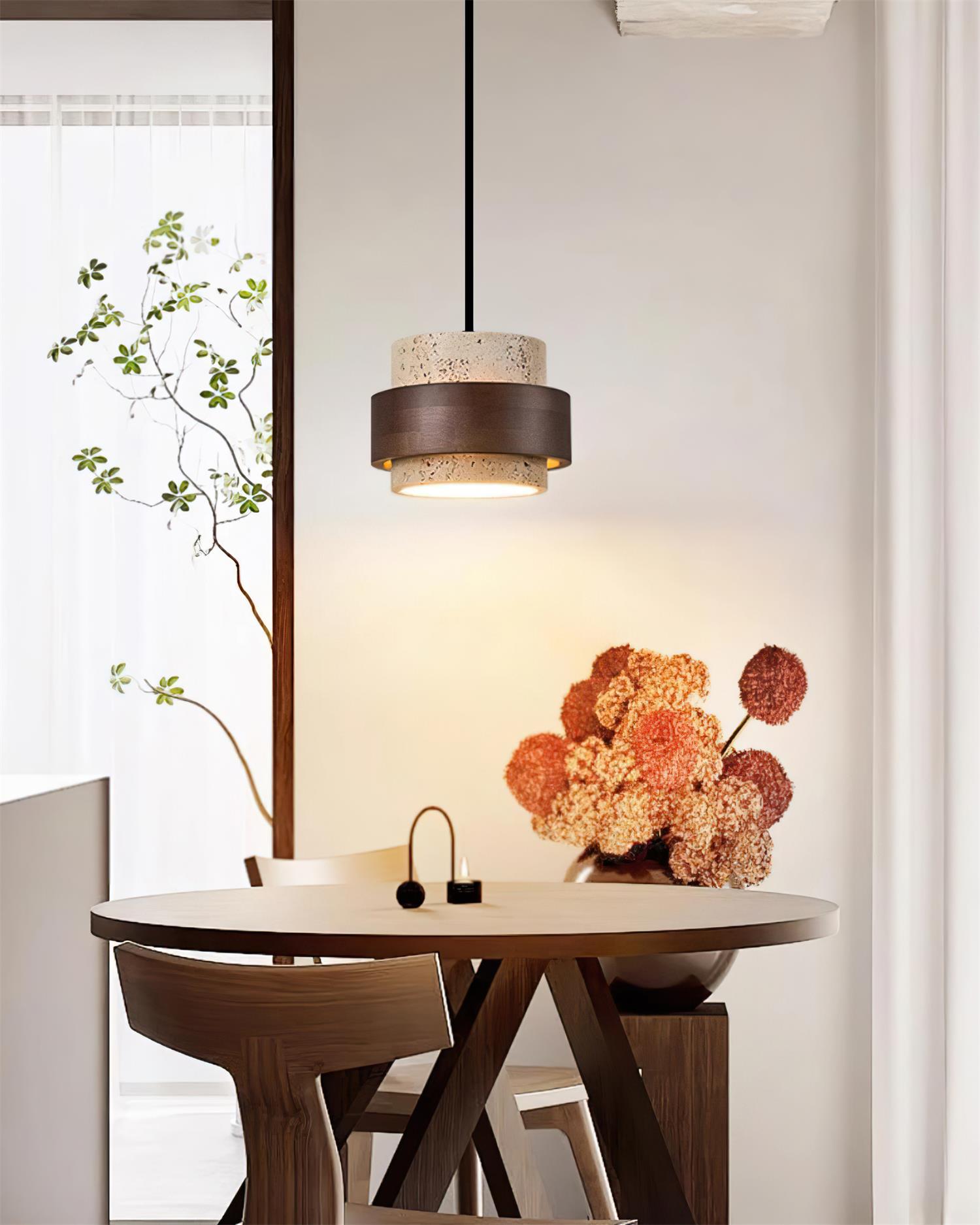 Avone Travertine and Walnut Plug-In Pendant Light - Letslighting
