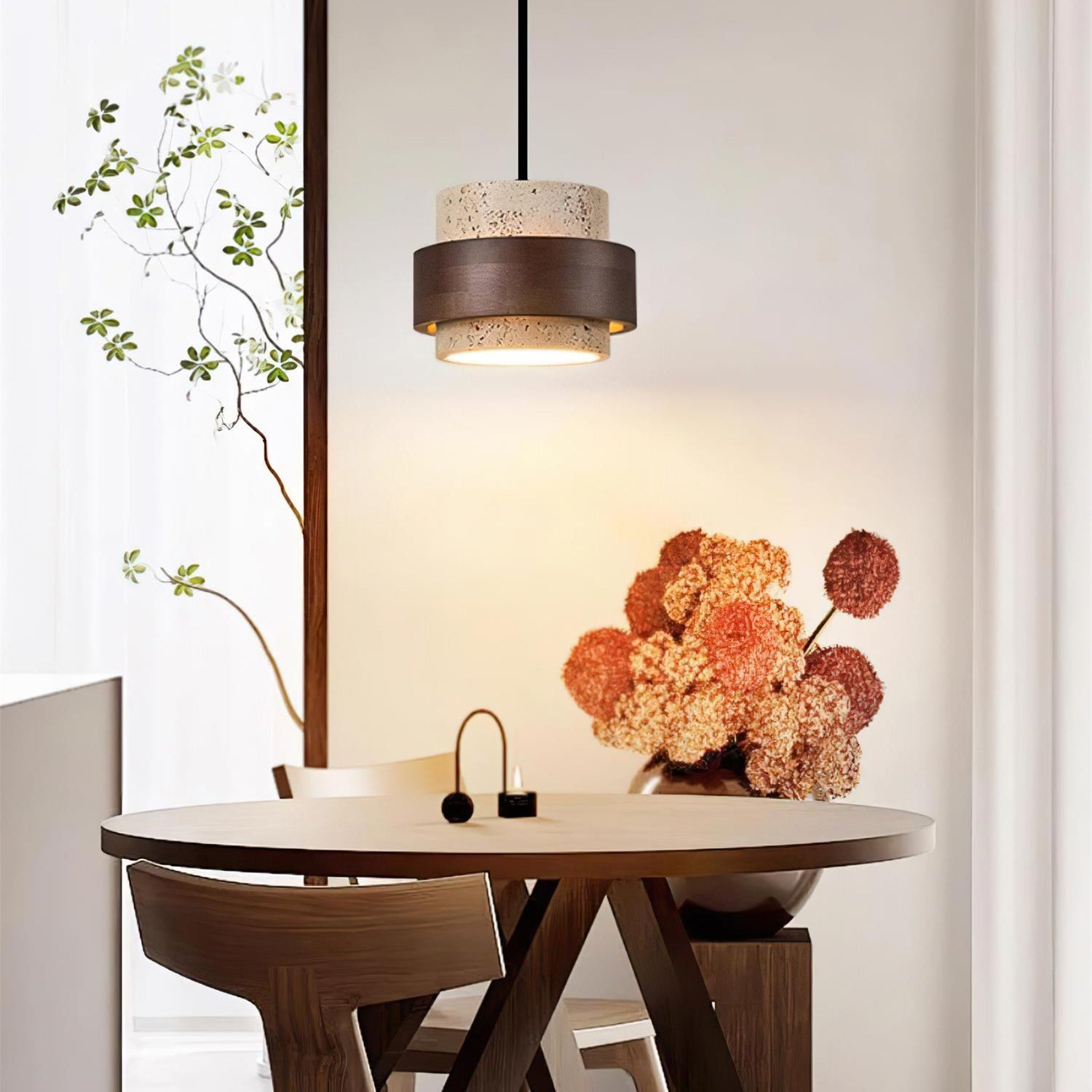 Avone Travertine and Walnut Plug-In Pendant Light - Letslighting