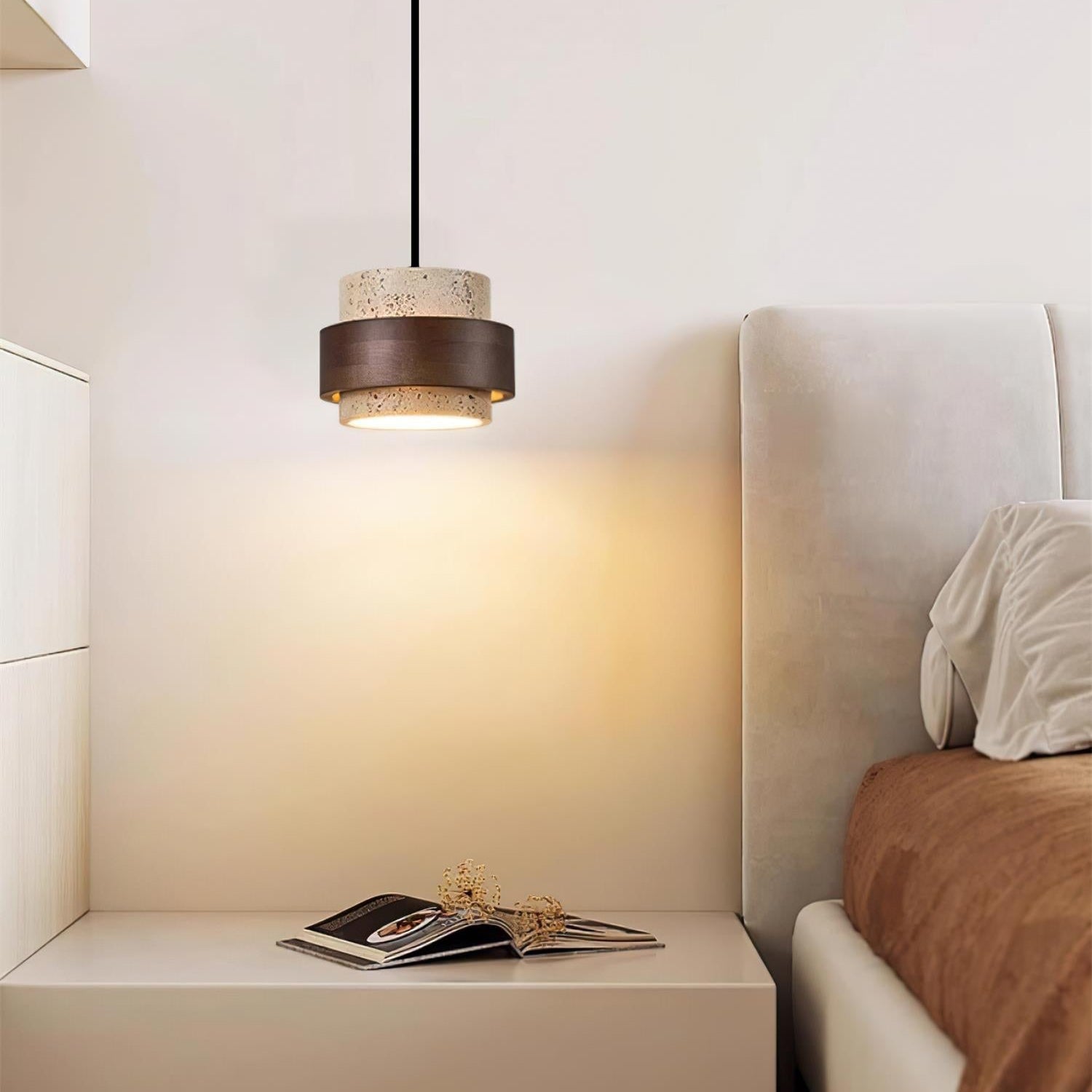 Avone Travertine and Walnut Plug-In Pendant Light - Letslighting