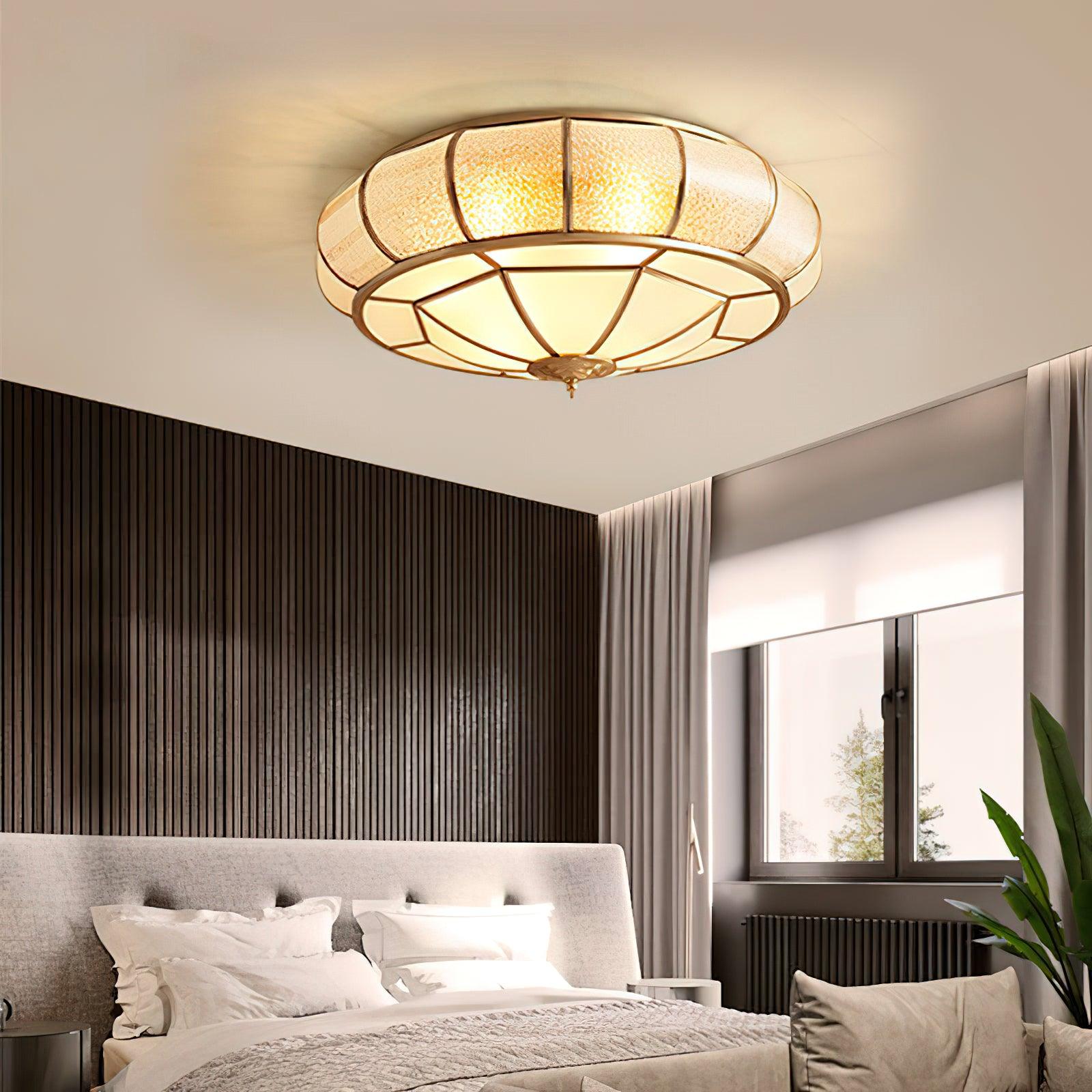 Ulrinara Postmodern Luxury Drum Brass Glass Ceiling Light - Letslighting